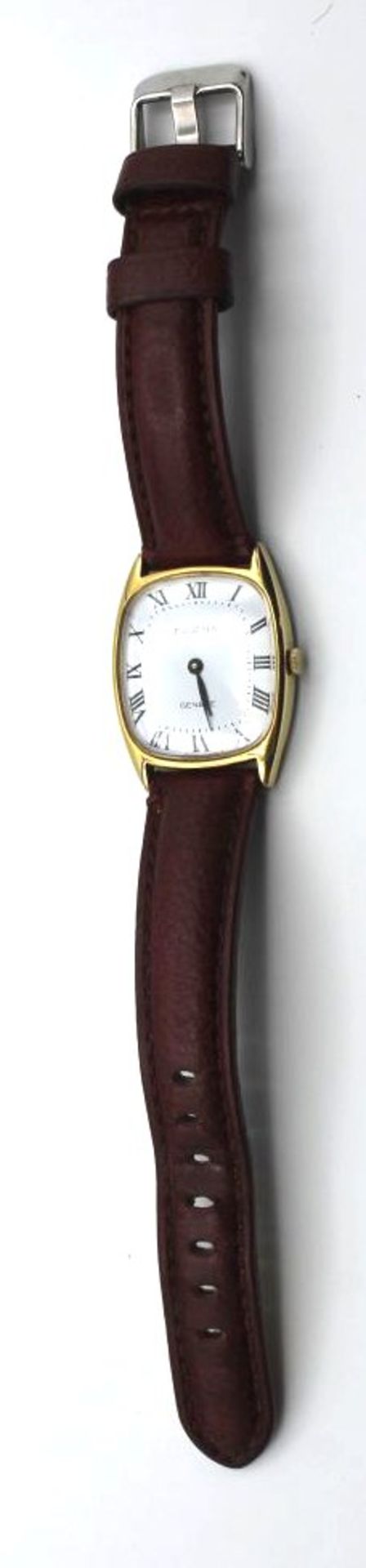 Damen-Armbanduhr, Dugena, Handaufzug, Werk läuft, leichte Tragespuren, 4 x 2,8cm. - Bild 3 aus 4
