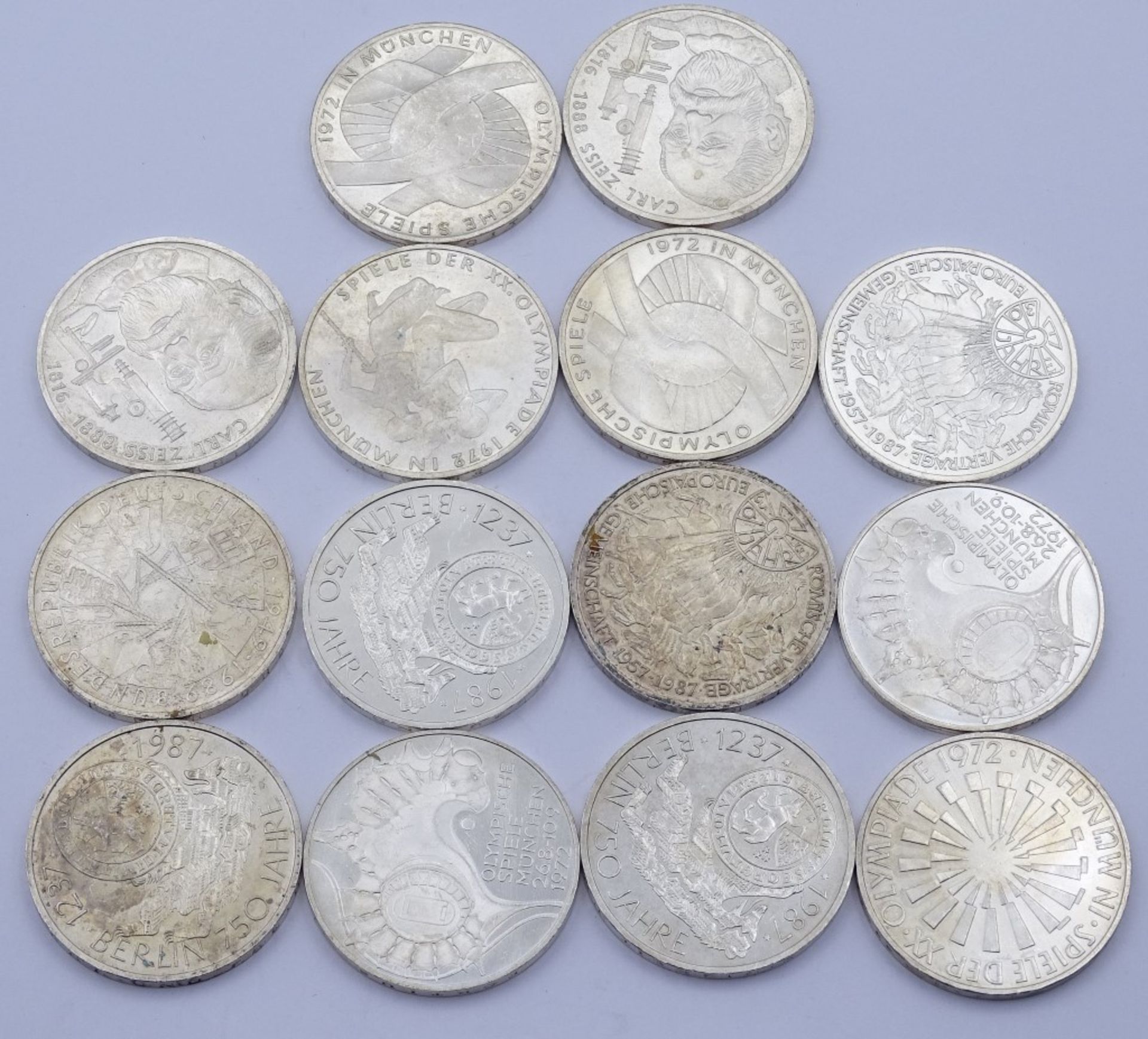 14x 10 DM Münzen = 140 Deutsche Mark, Silber,ges.Gew.216gr - Bild 2 aus 2