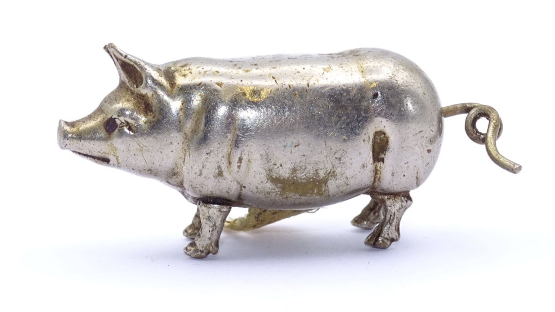 Vintage Schneider Maßband ,Metall Schwein, um 1910,vollplastisches Glücks-Schwein. Das Schwänzchen - Bild 4 aus 4