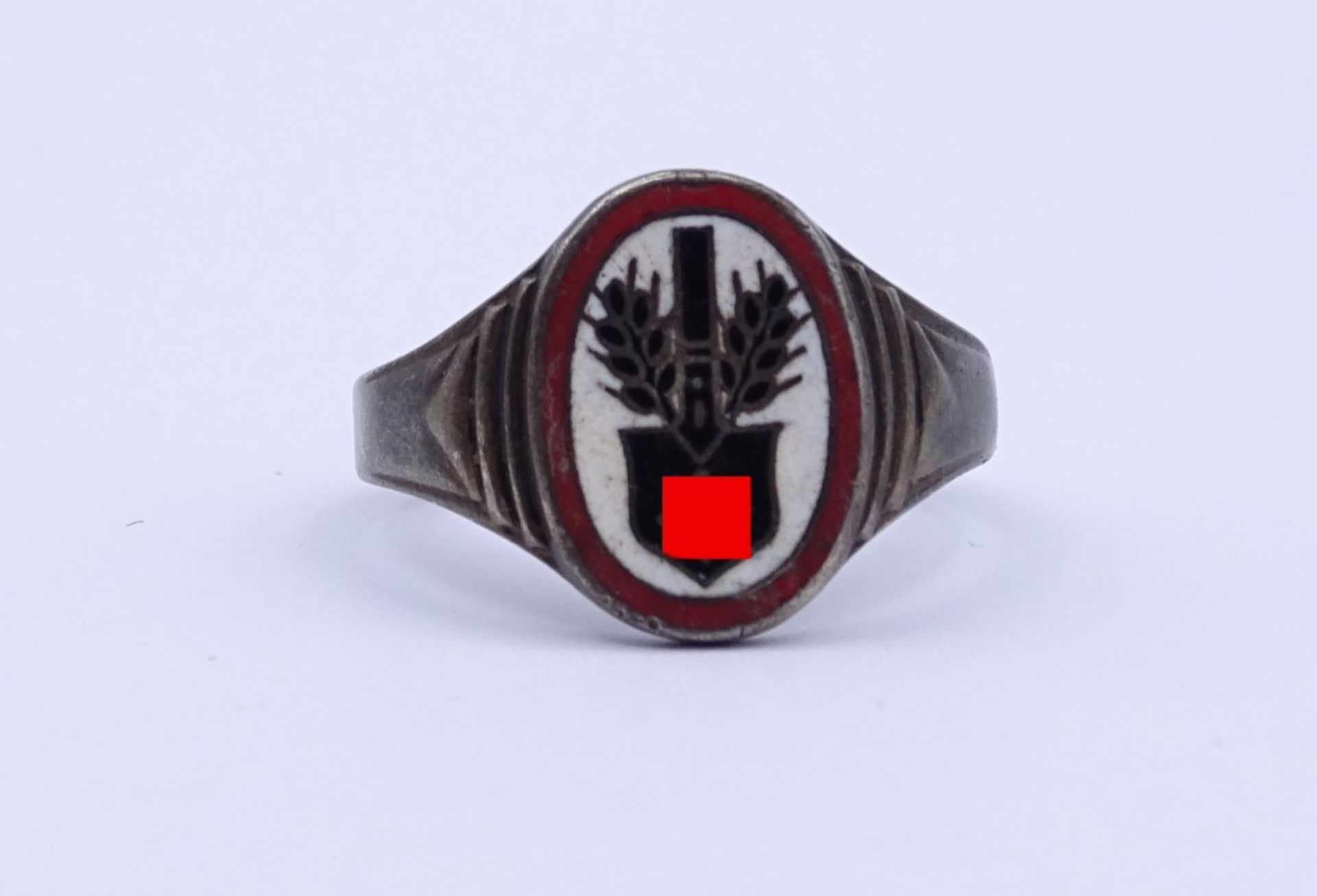 Ring "Reichsarbeitsdienstes"Silber 835/000,rot-weiße Emaille,Spaten und Ähren mit Hoheitszeichen,7, - Image 2 of 4
