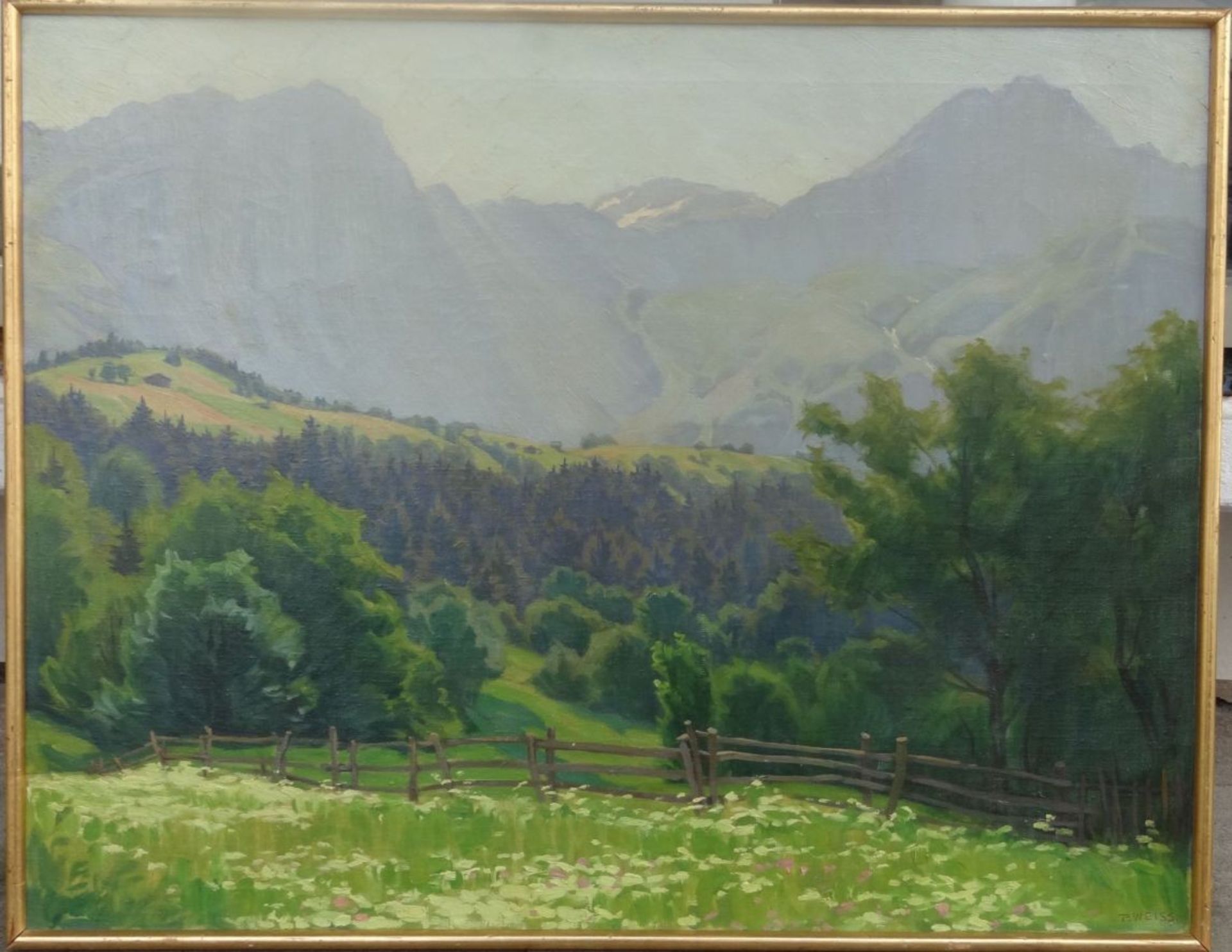 P. Weiss "Gebirgslandschaft", Öl/Leinen, gerahmt, RG 72x92 c - Bild 2 aus 5