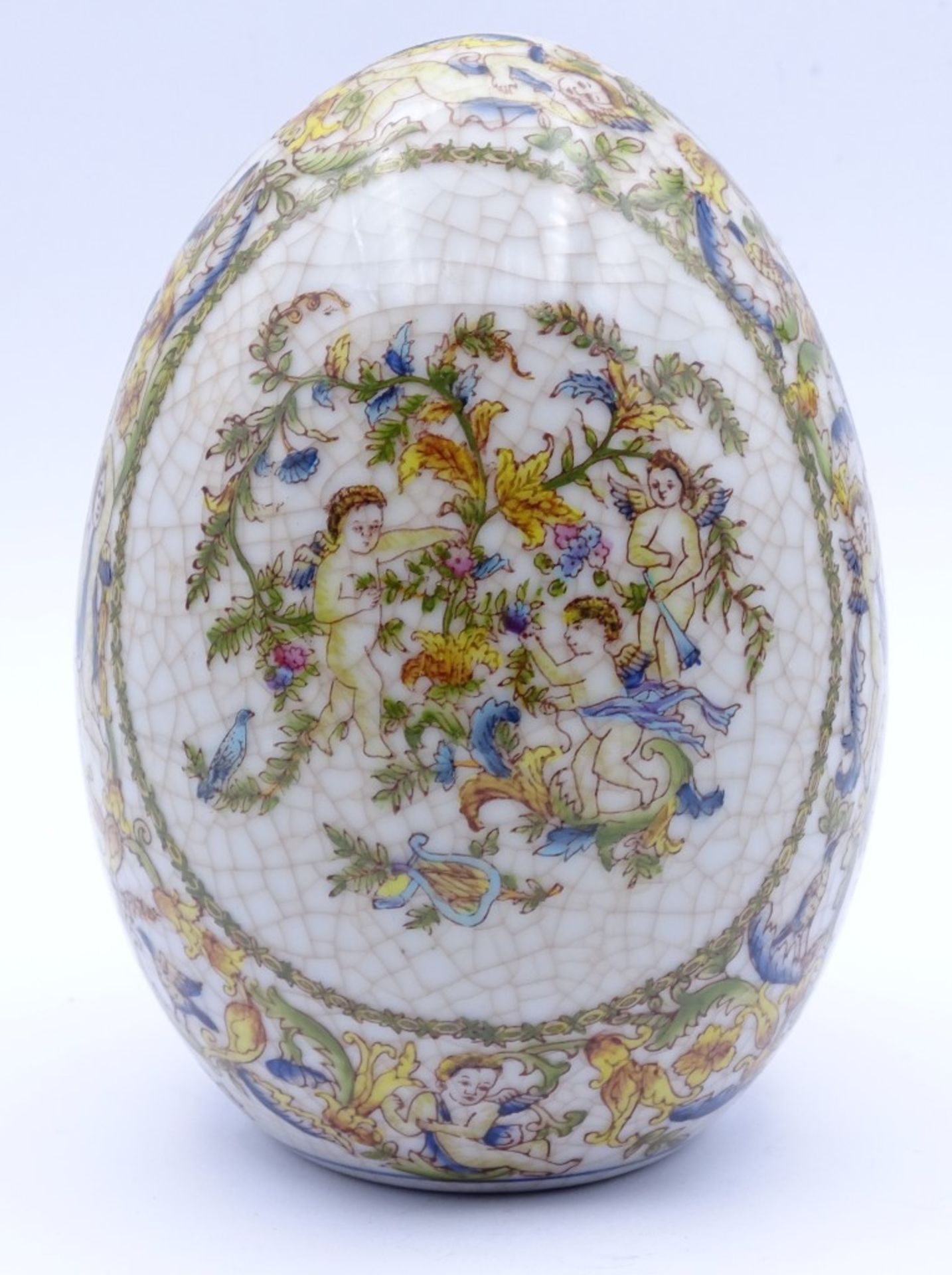 Tisch Dekorations Ei mit Putti Darstellungen,krakeliert,H-13,5cm