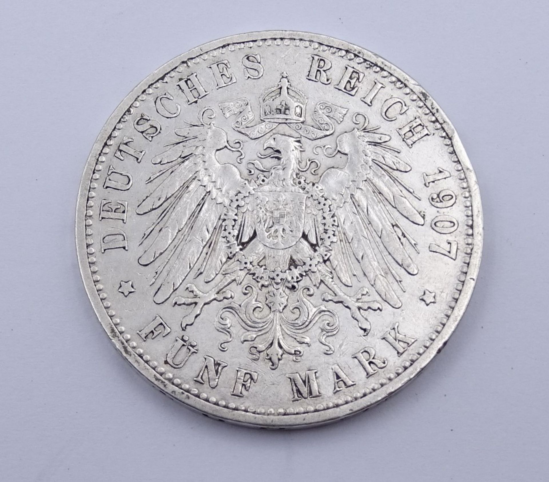 Fünf Mark 1907 Deutsches Reich Wilh.II Deutscher Kaiser König v. Preussen - Bild 2 aus 2