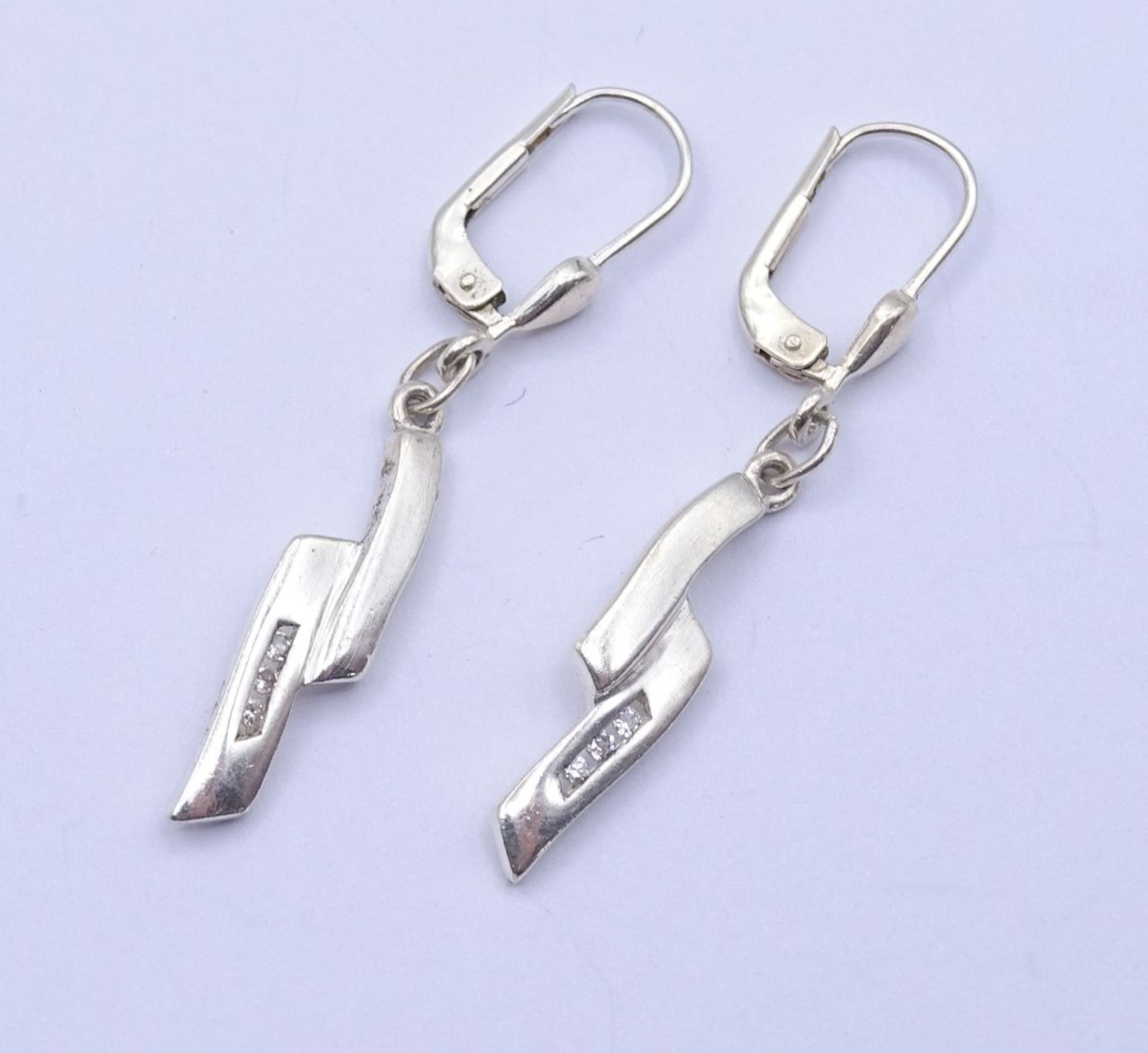 Paar Sterling Silber Ohrhänger mit klaren Steinen,L- 4,0cm,ges.Gew.2,4gr