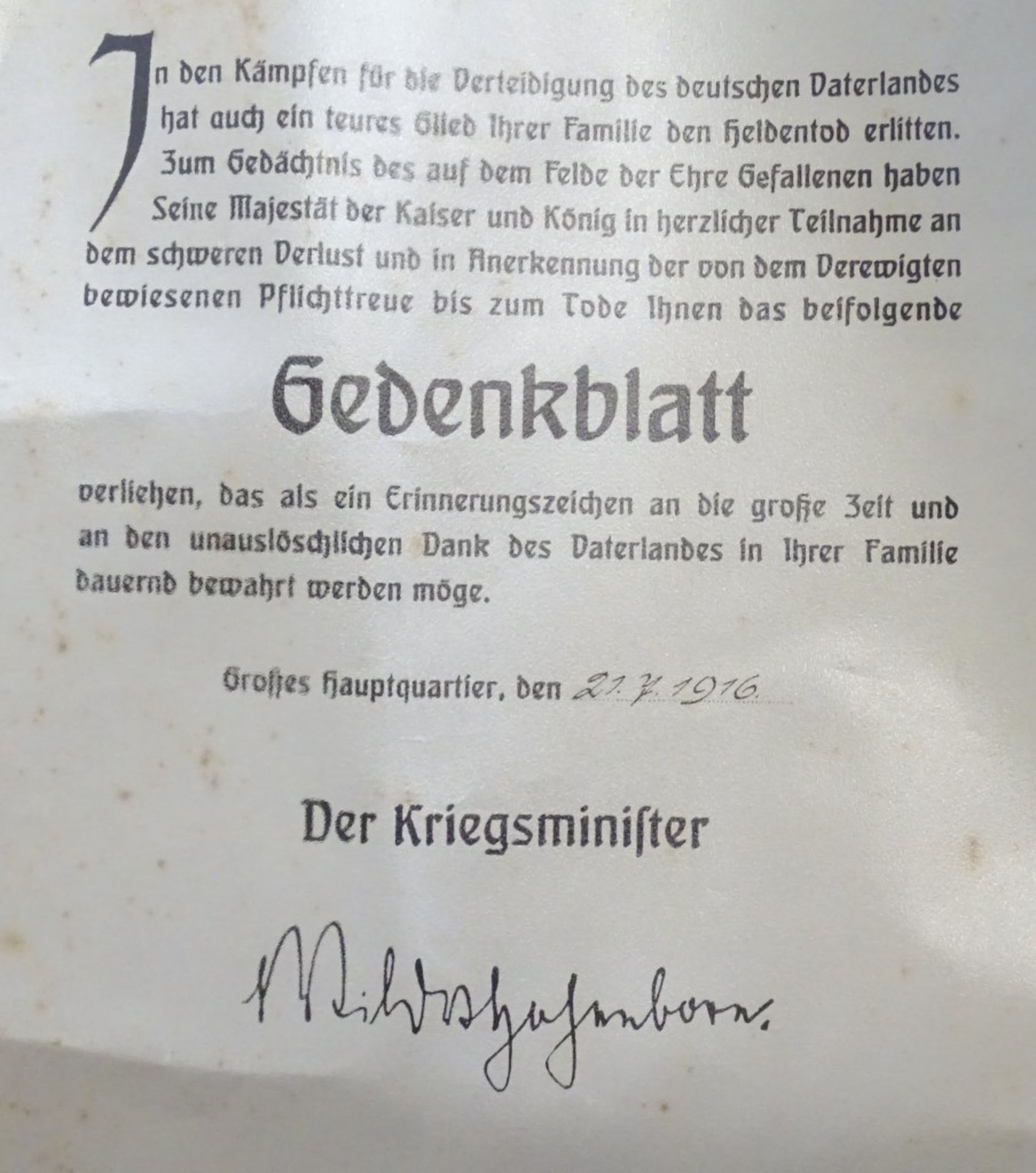 Großes farbiges Gefallenen - Gedenkblatt 1.Weltkrieg von 1915,"Wir sollen auch unser Leben für die - Bild 2 aus 5