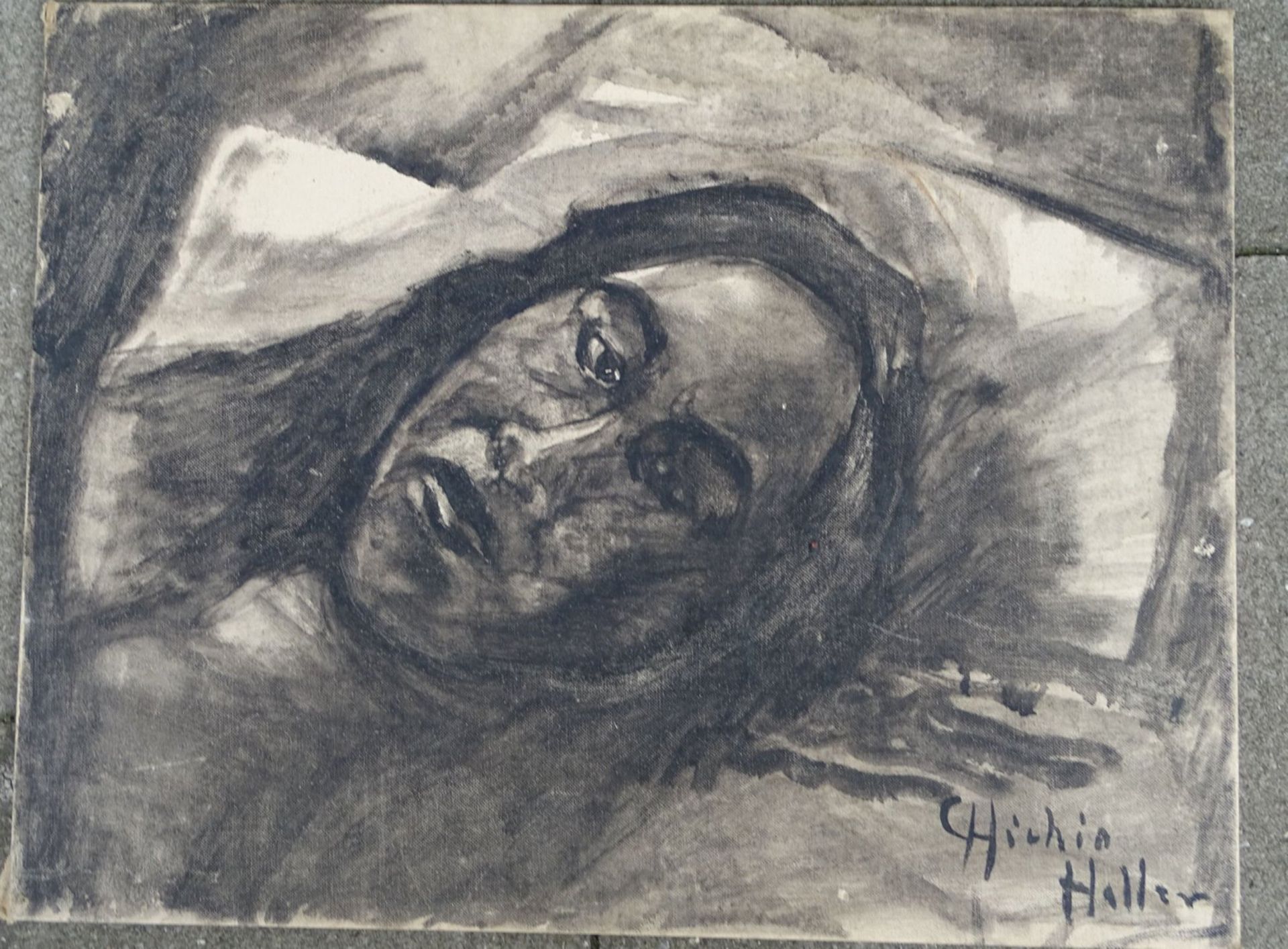 Chichio HALLER (1894-1955) "Frauenportrait" Kohlezeichnung auf Pappe, 46x35 cm