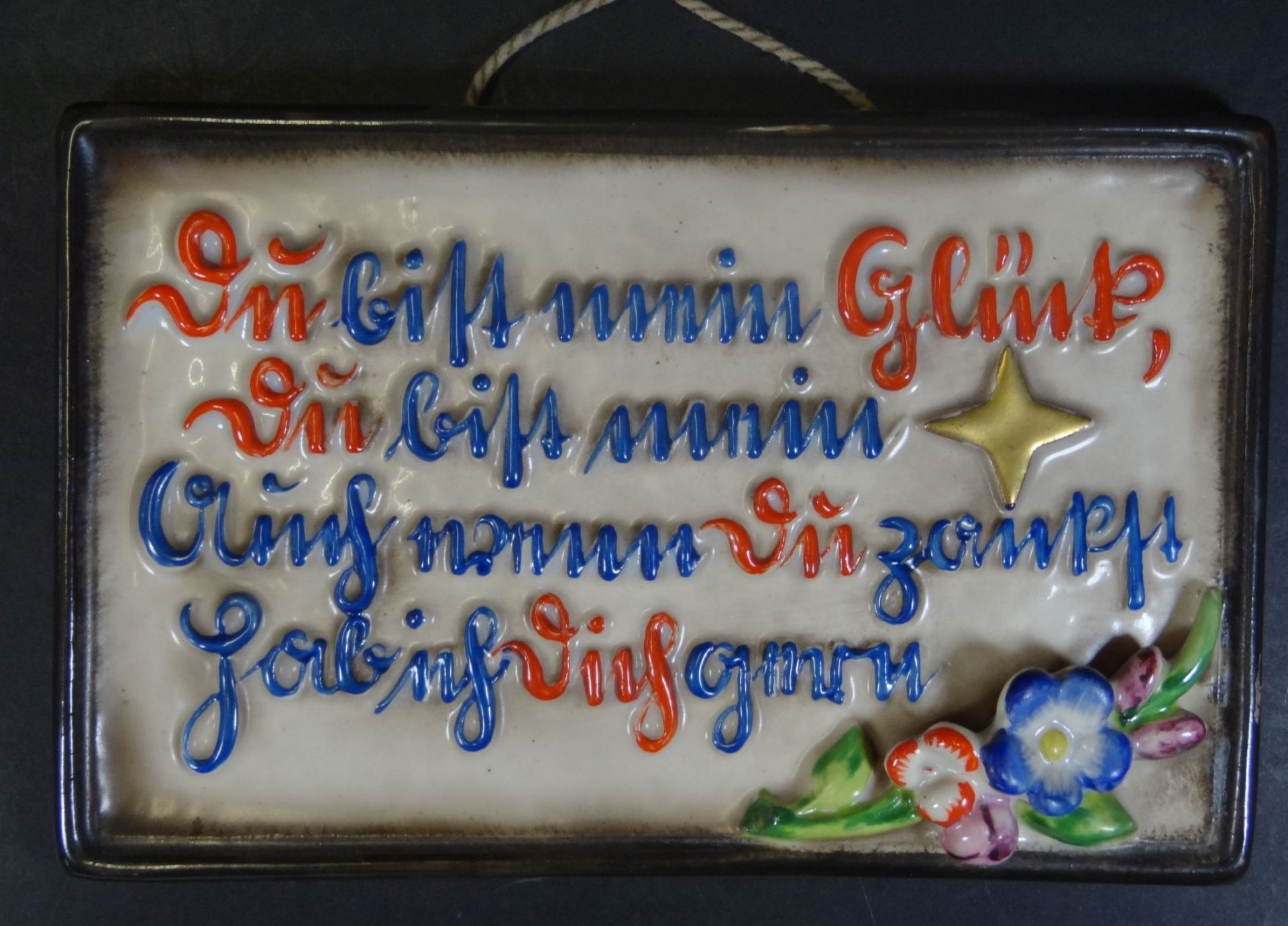 Karamik-Wandplatte mit Spruch, 13x20 cm