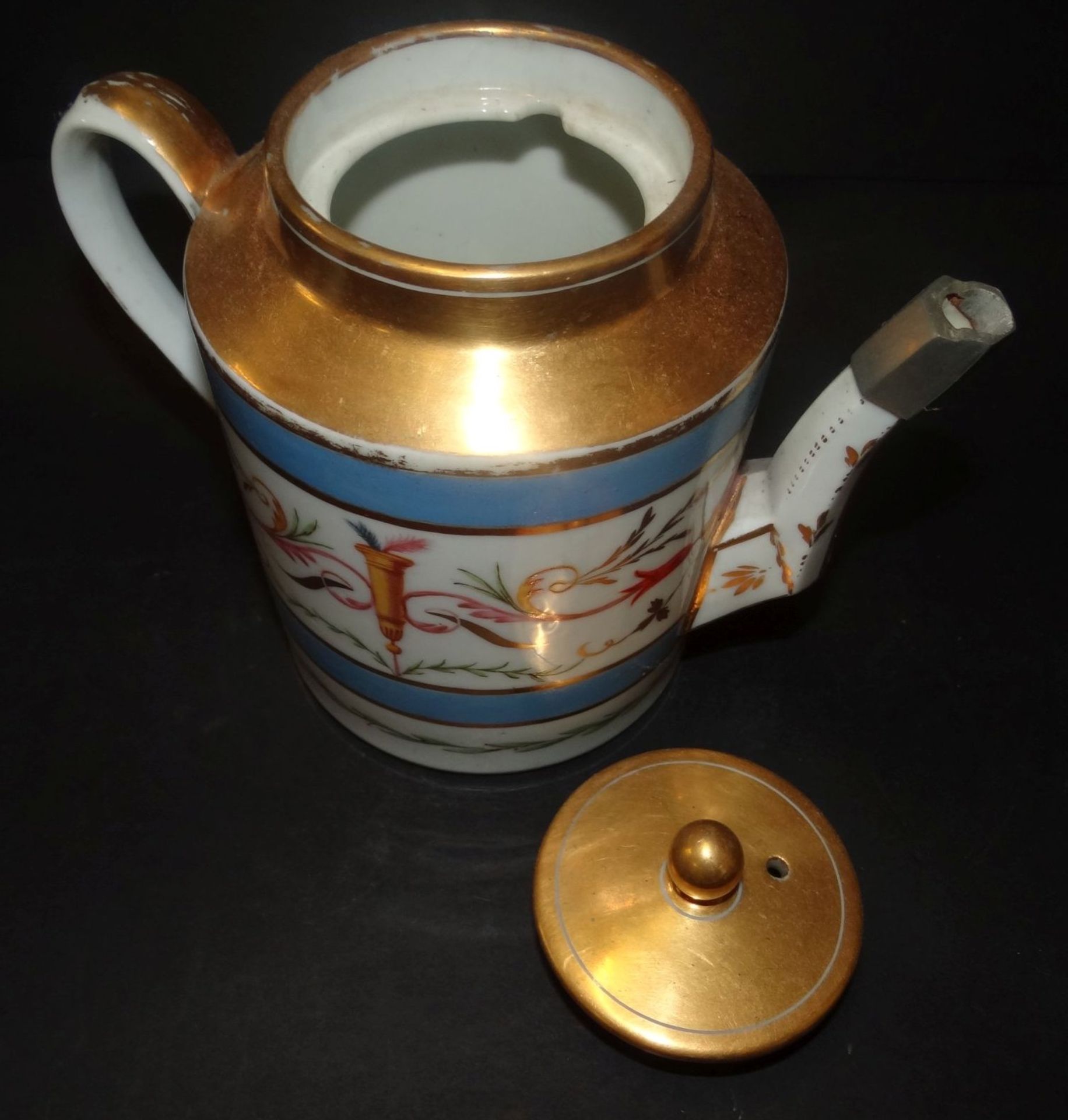 Teekanne und Zuckerdose um 1850, wohl Frankreich, Gold tw. berieben, Tülle mit Metallspitze, - Bild 9 aus 9