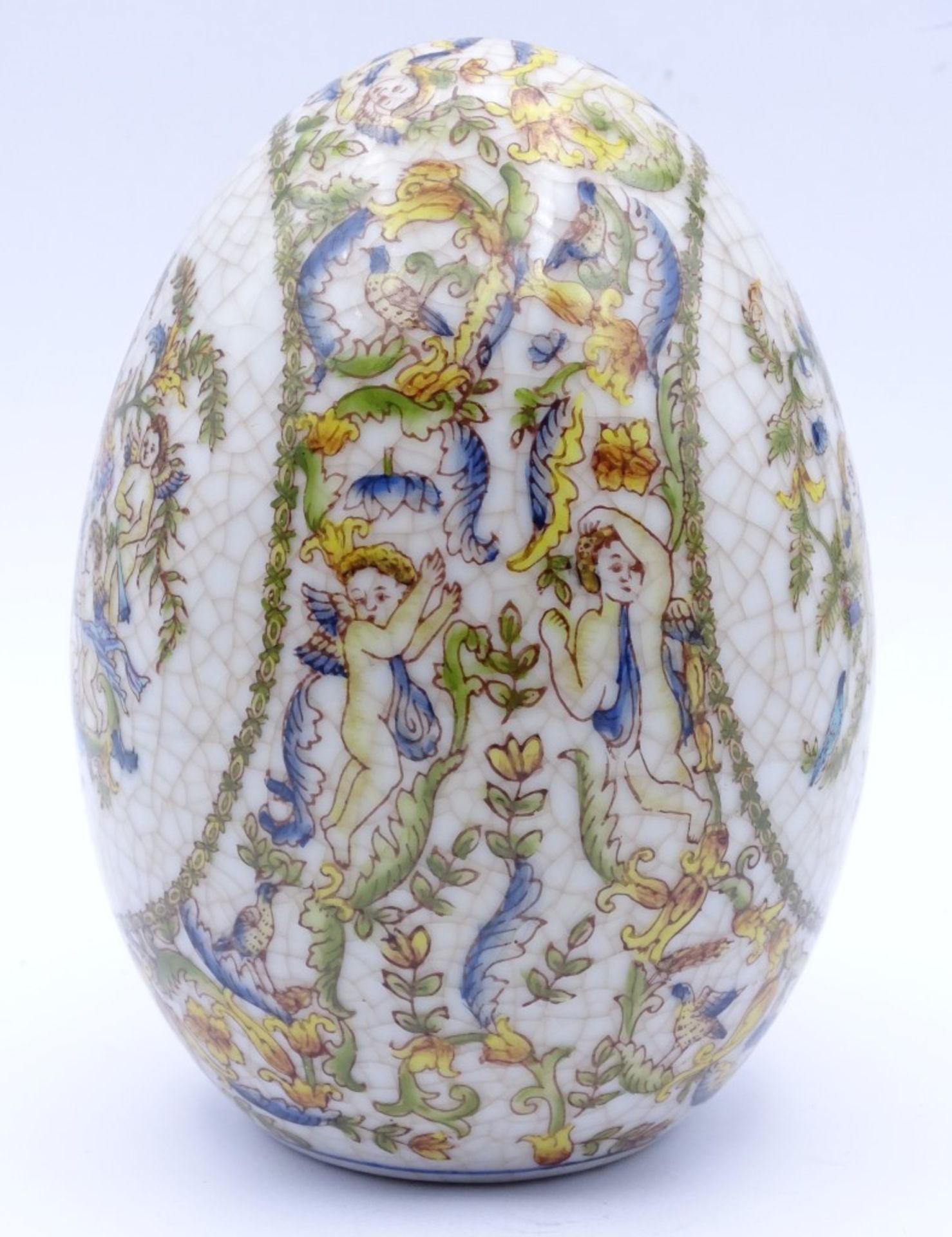 Tisch Dekorations Ei mit Putti Darstellungen,krakeliert,H-13,5cm - Bild 3 aus 4