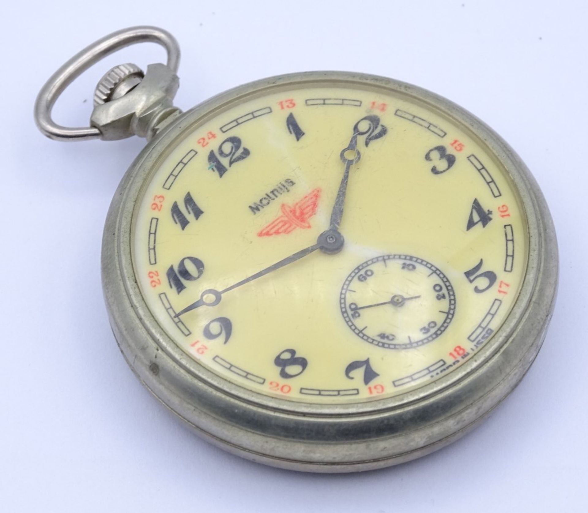 Russische Herren Taschenuhr,mechanisch (Handaufzug),Werk läuft,Metallgehäuse d- 49,5