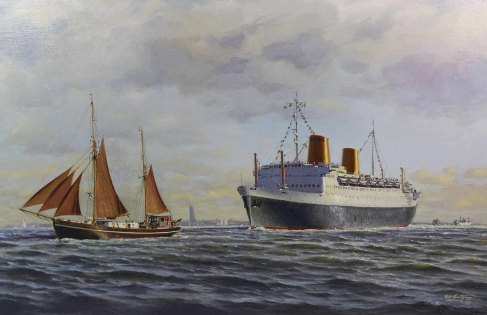 Uwe LÜTGEN (1944) "Dampfer Europa vor Laboe", Öl/Leinwand, ungerahmt, 51 x 56cm