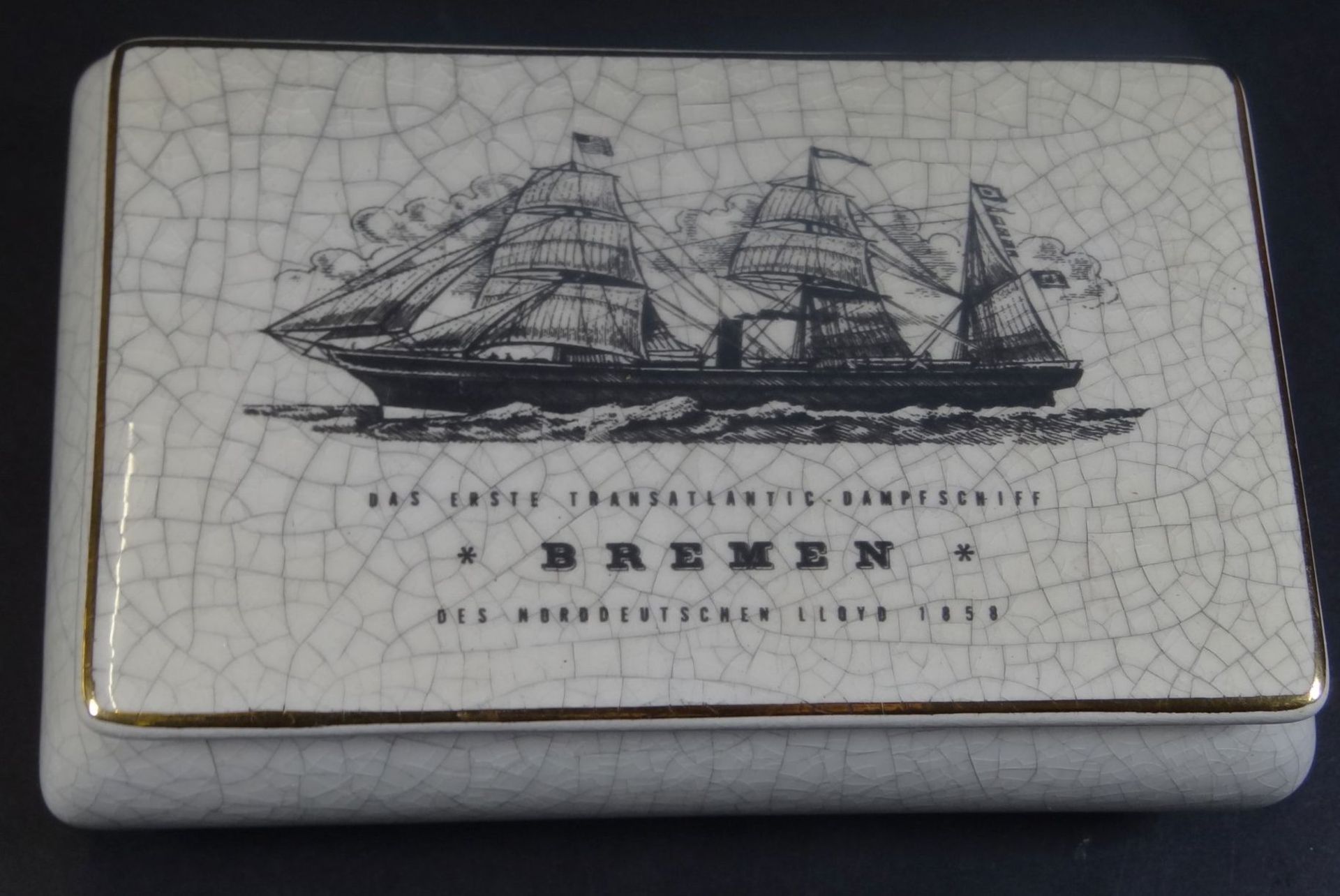 Deckeldose, "1.Transatlantic Dampfschiff Bremen des Norddt. Lloyds", Wächtersbacher, H-4 cm, 13x8 c