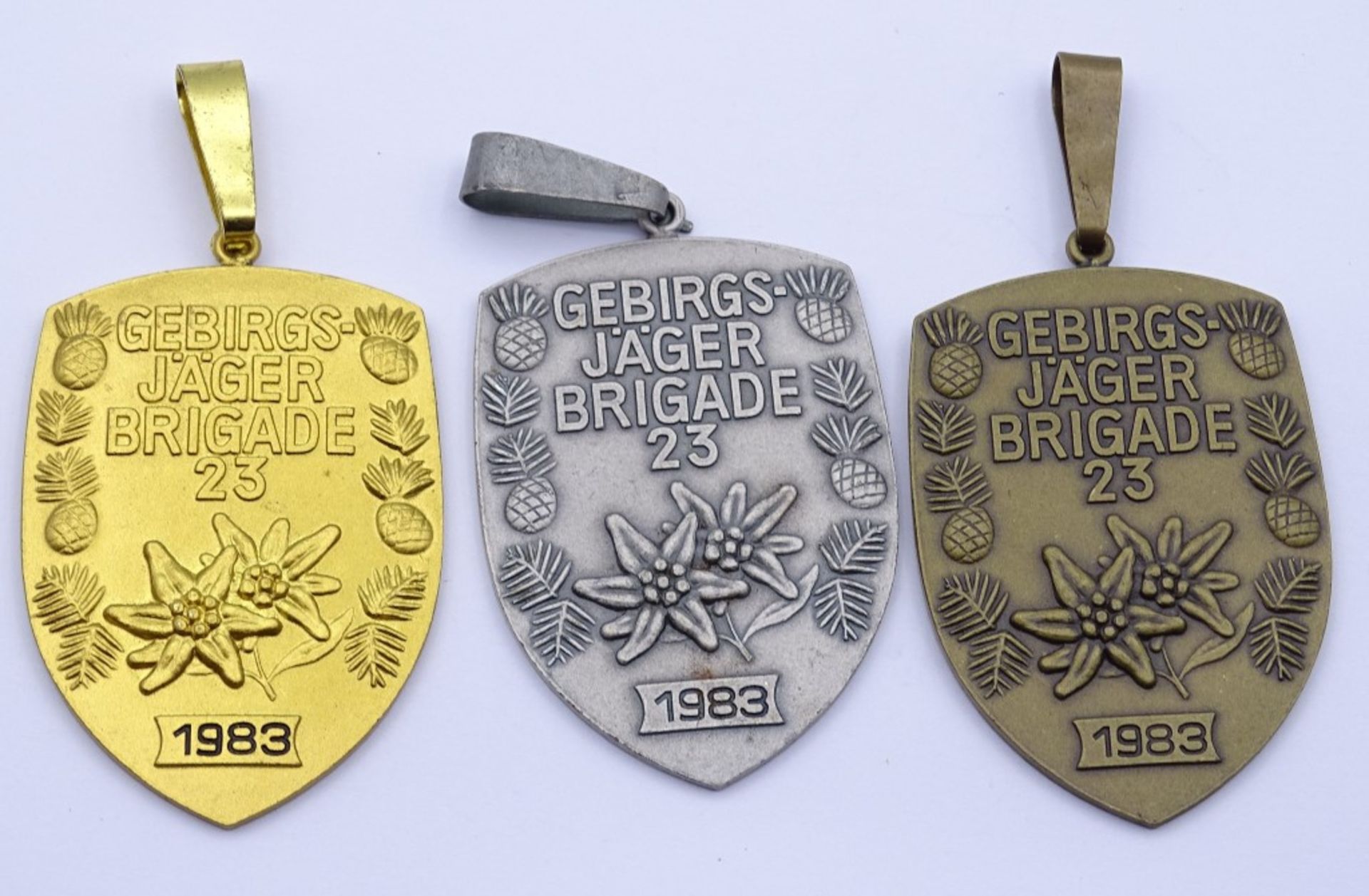 3x Gebirgsjäger Brigade 23 1983mGold,Silber und Bronz