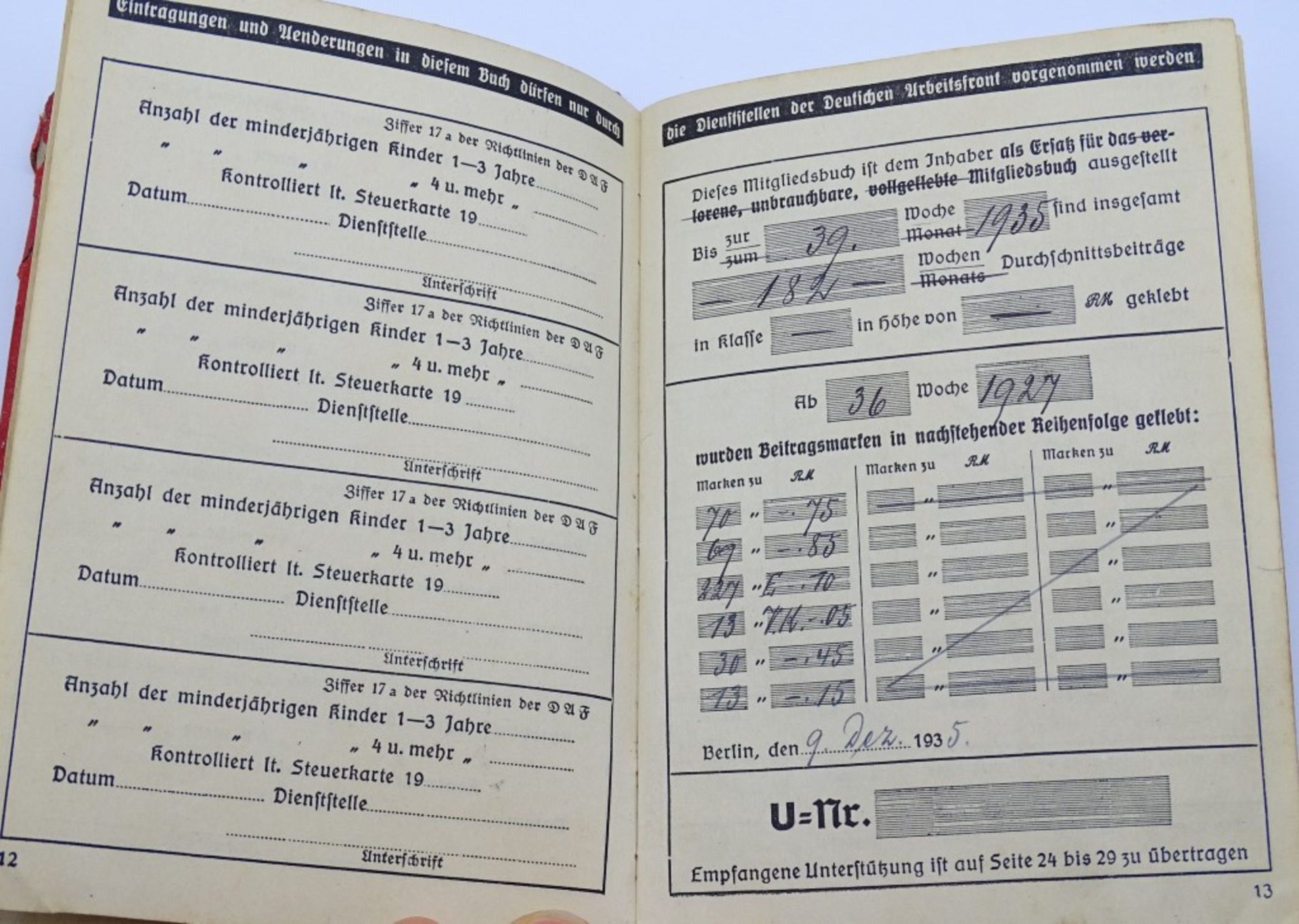 Mitgliedsbuch der Deutsches Arbeitsfront (Abgeb.sind nur die beschrifteten Seiten) - Bild 4 aus 9