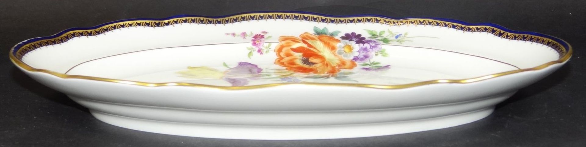 ovale Platte "Meissen" Blumen, Kobalt- und Goldrand, , 30x22 cm - Bild 3 aus 5