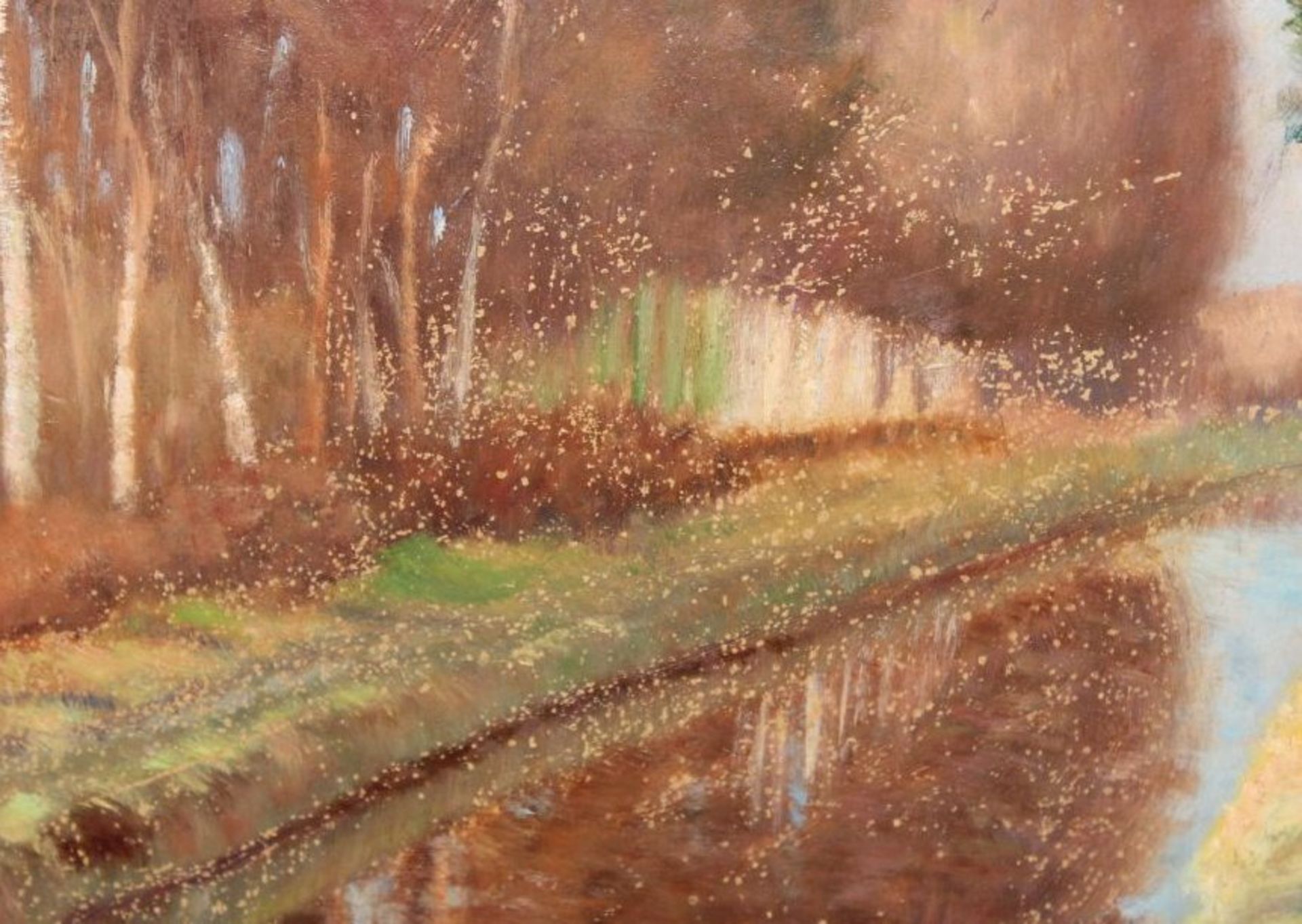 Hermann SEEKAMP (1881-1936), Worpswede, "Birken am Fluss", Öl/Hartfaser, restaurierungs bedürftig, - Bild 4 aus 4