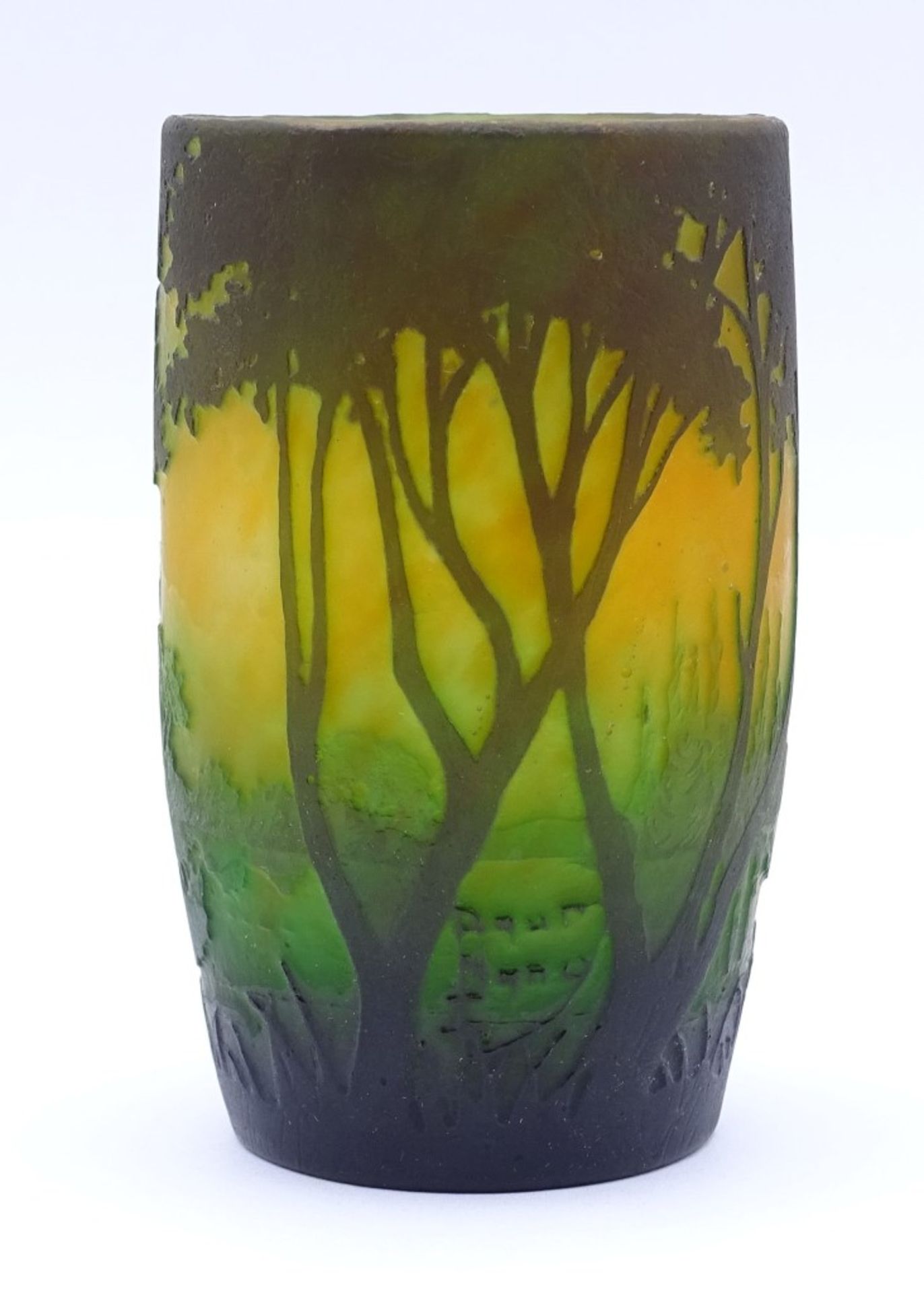 Daum-Nancy Vase mit Wasserlandschaft um 1900-1910,wiedergegebene Baummotive auf die Ufervegetation