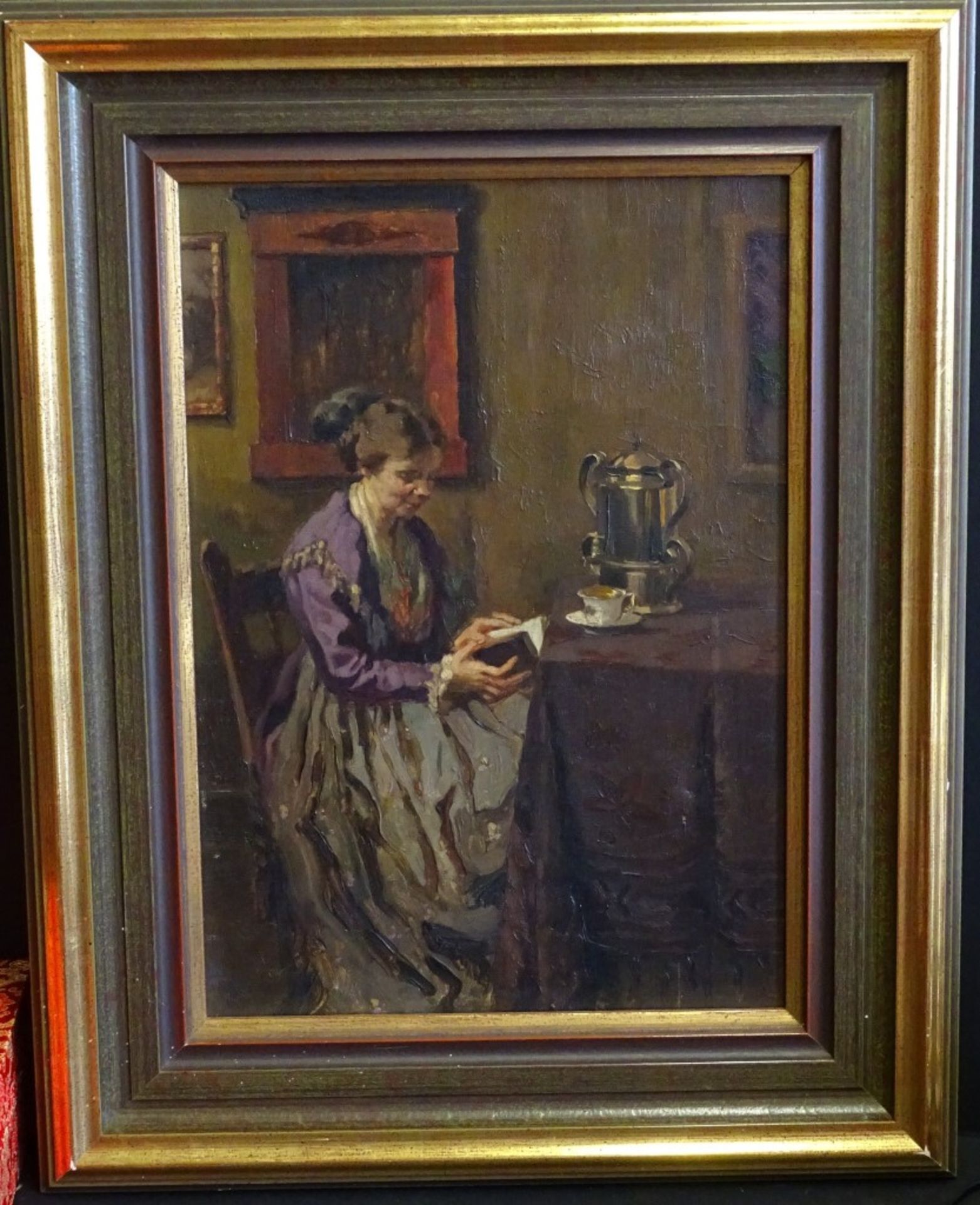 unles.signiertes Gemälde um 1900 "lesende Dame", bez. In.Shlee??,Öl/Leinen,gerahmt,RG 69x54,5