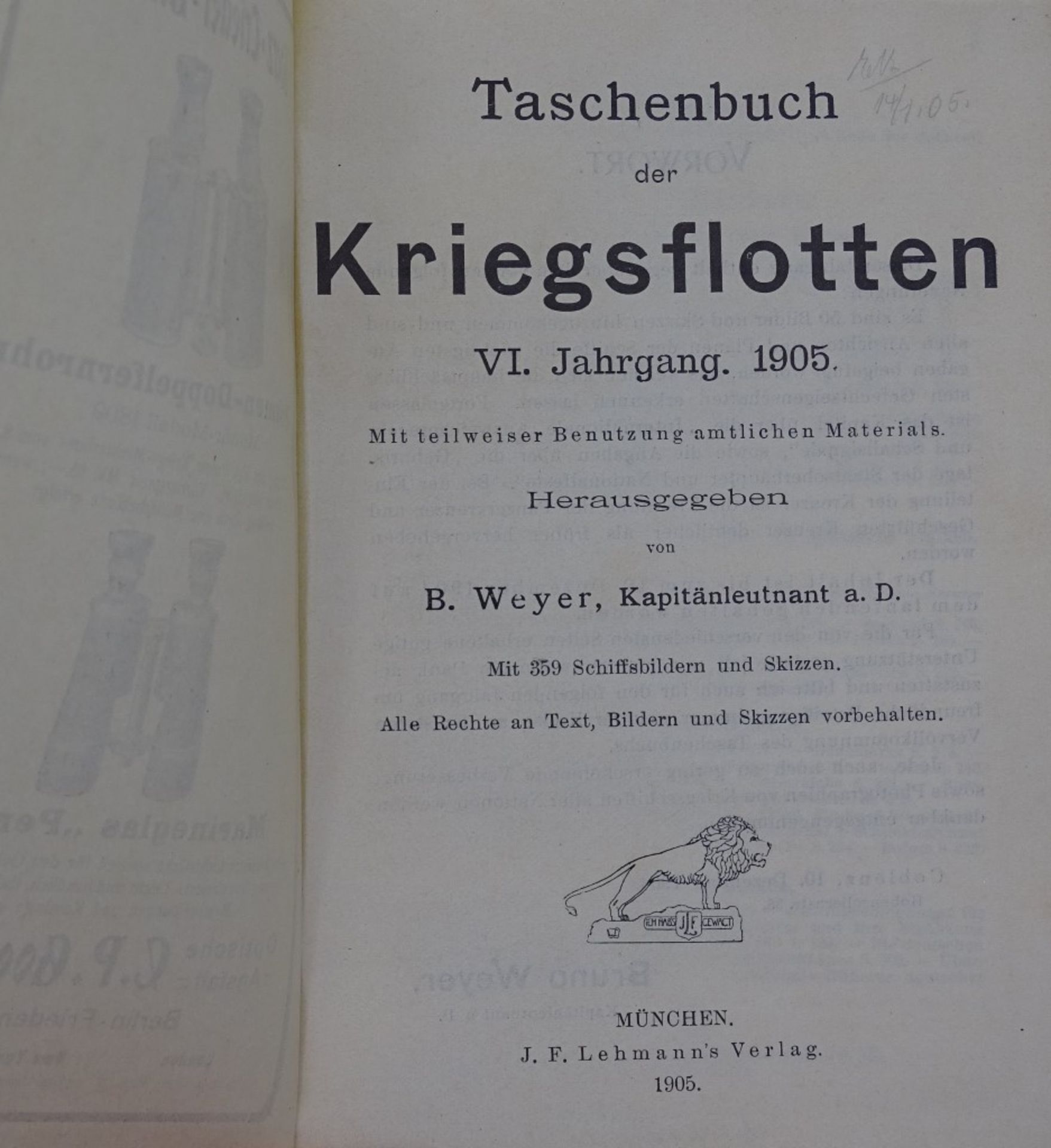 Taschenbücher der Kriegsflotten 1905 u. 1906,mit Schiffsbildern und Skizze - Bild 3 aus 9