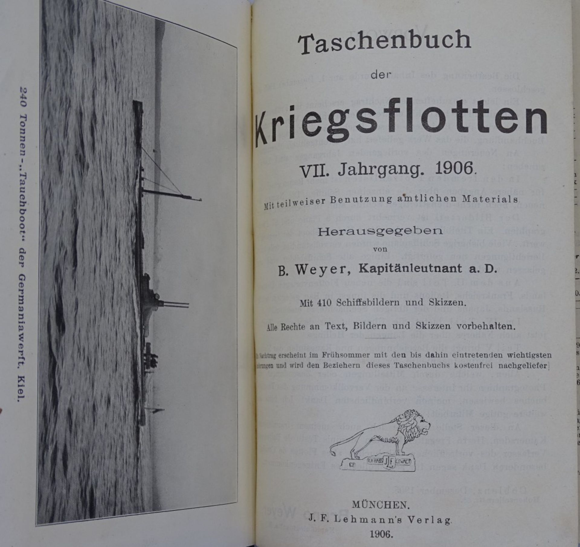 Taschenbücher der Kriegsflotten 1905 u. 1906,mit Schiffsbildern und Skizze - Bild 2 aus 9