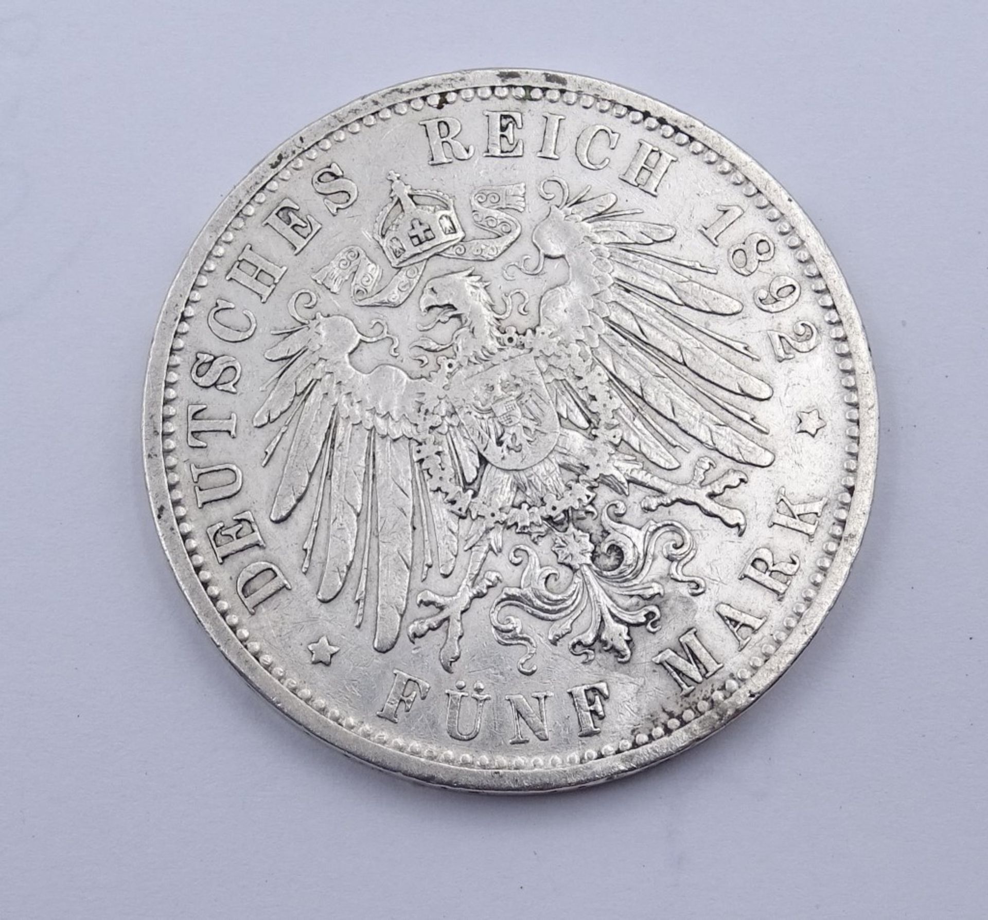 Fünf Mark 1892 Deutsches Reich Wilh.II Deutscher Kaiser König v. Preussen - Bild 2 aus 2