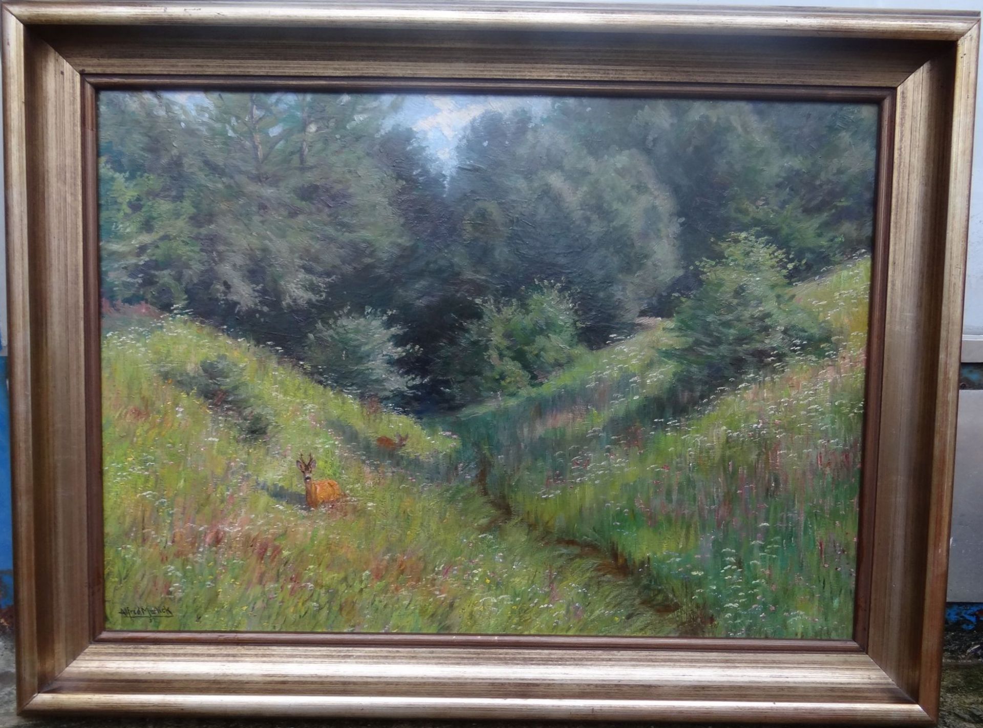 Alfred MAILICK (1869-1946) "Rehe in Wiese" Öl/Platte, gerahmt, RG 64x83 c - Bild 2 aus 7