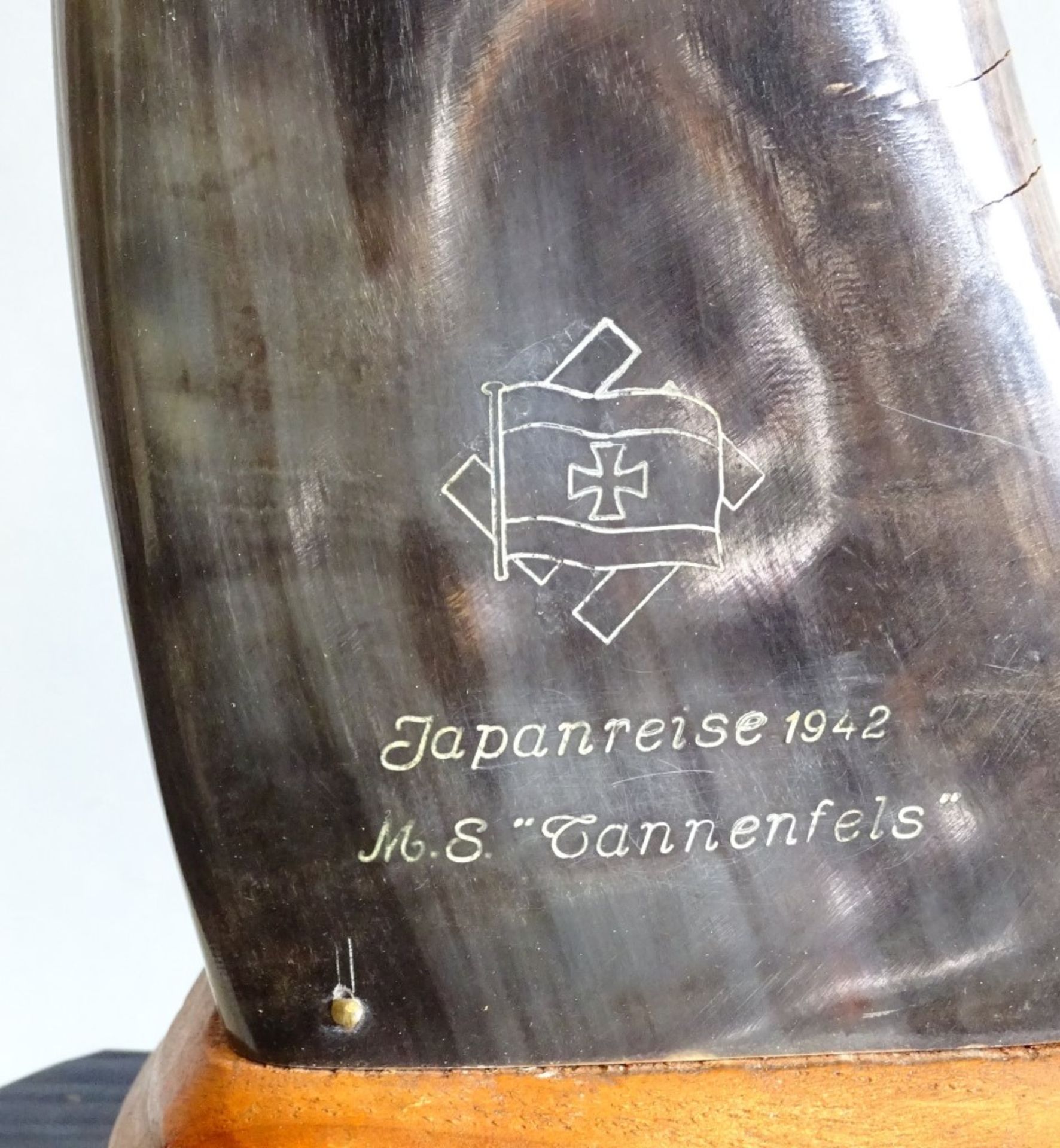 Nachlass Blockadebrecher MS TANNENFELS,verziertes Horn eines japanischen Wasserbüffels,auf - Bild 5 aus 10