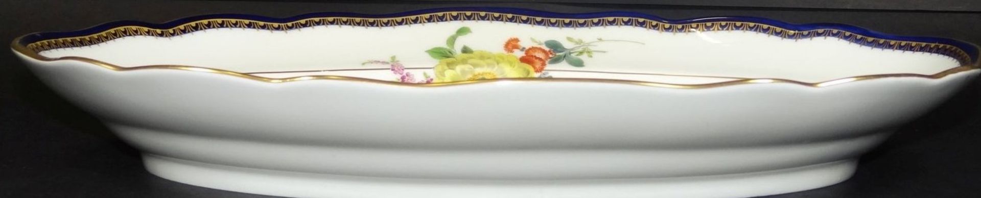 grosse ovale Platte "Meissen" Blumen, Kobalt- und Goldrand, , 35x25 cm, H-4,5 cm - Bild 3 aus 5