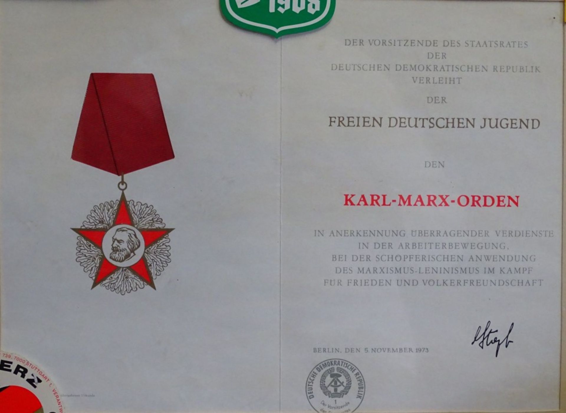 Gerahmte Urkunde f. Karl Marx Orden,ger/Glas,RG 43,5x53,5cm - Bild 2 aus 4