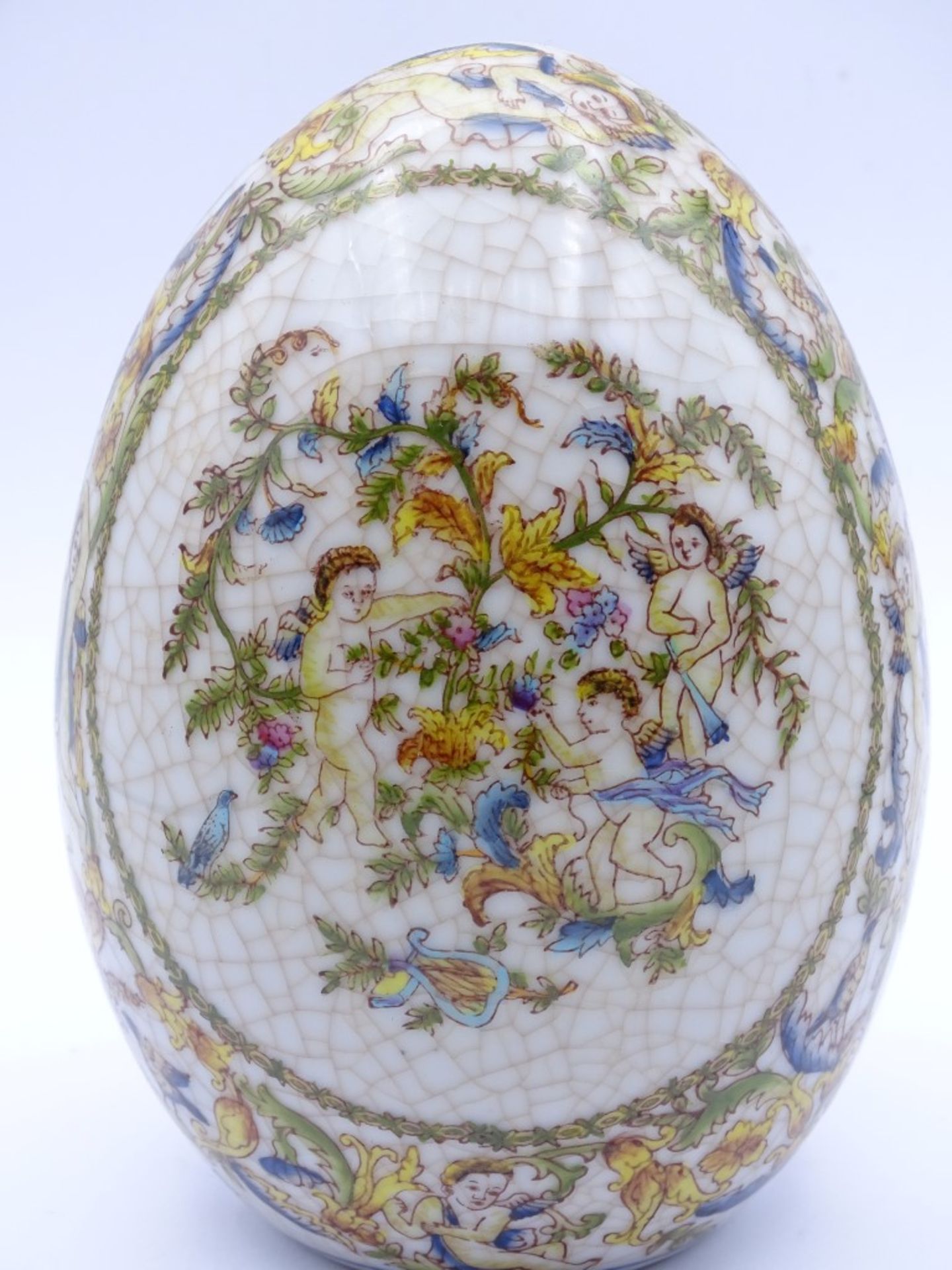 Tisch Dekorations Ei mit Putti Darstellungen,krakeliert,H-13,5cm - Bild 2 aus 4