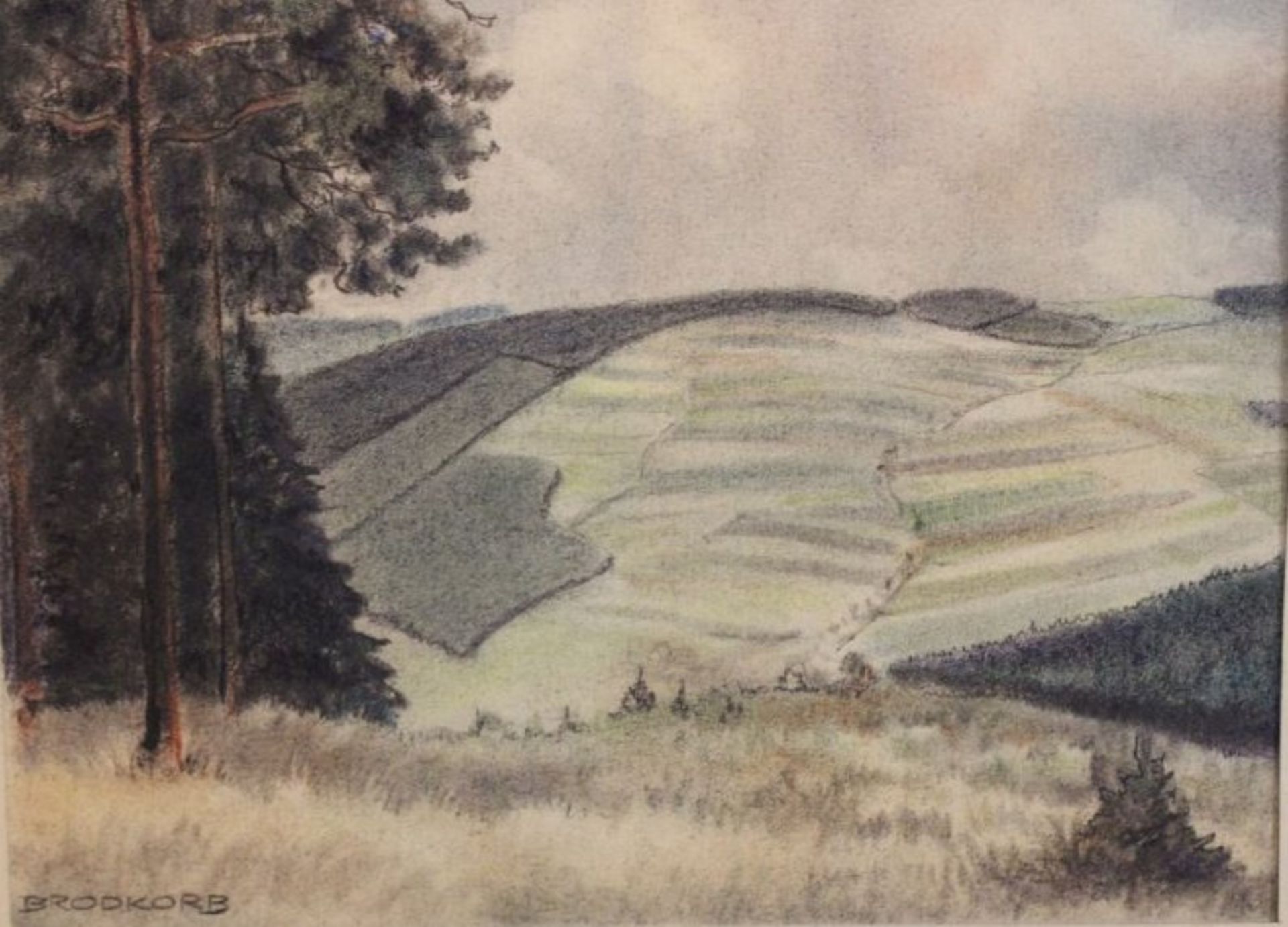 Erich BRODKORB (1896-1968), Landschaft Erzgebirge, Zeichnung, verso betitelt, ungerahmt, 33 x 42cm.