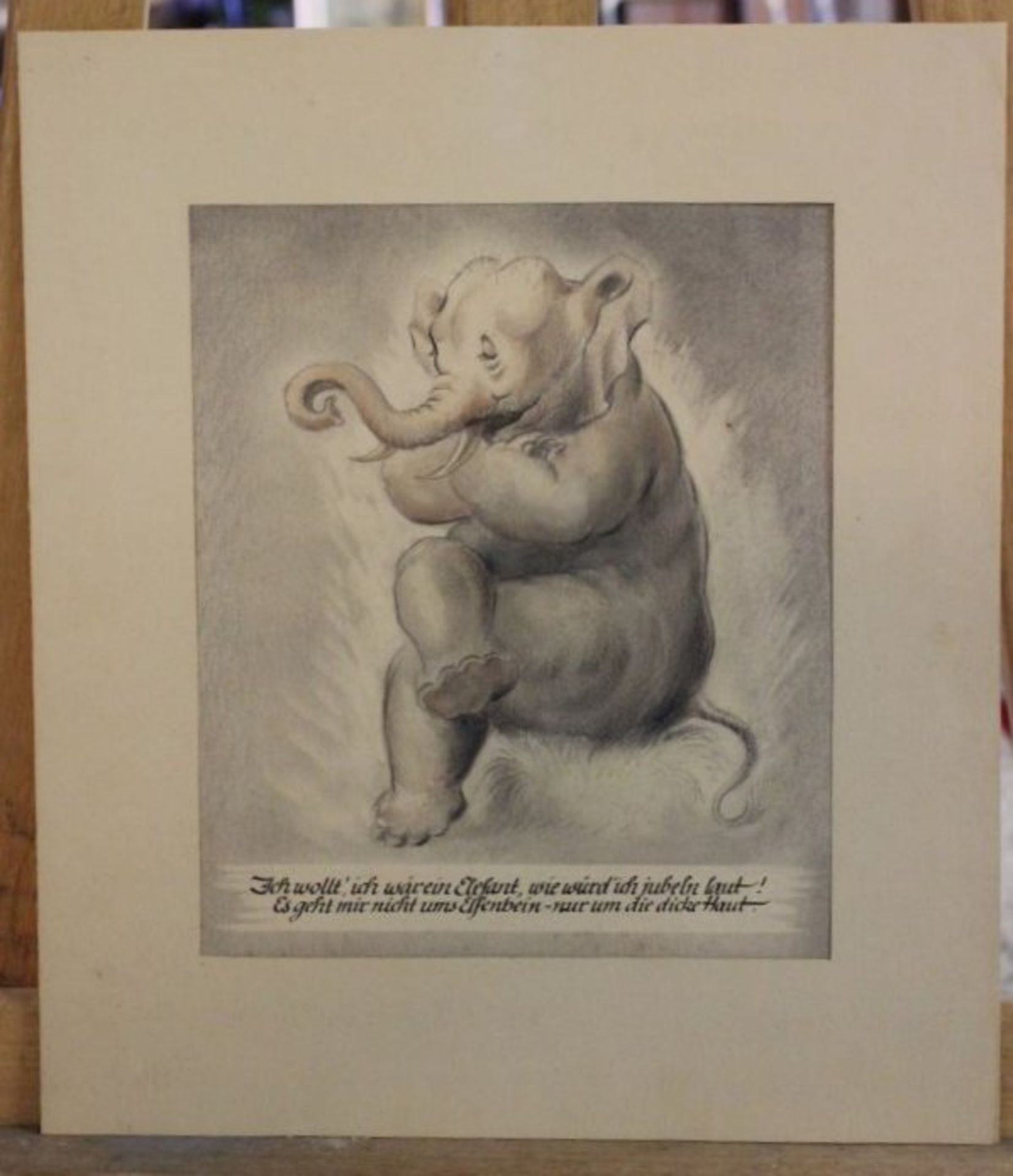 wohl Erich BRODKORB (1896-1968), Zeichnung mit Spruch, Ich wollt ich wär ein Elefant, wie würd ich - Bild 2 aus 2
