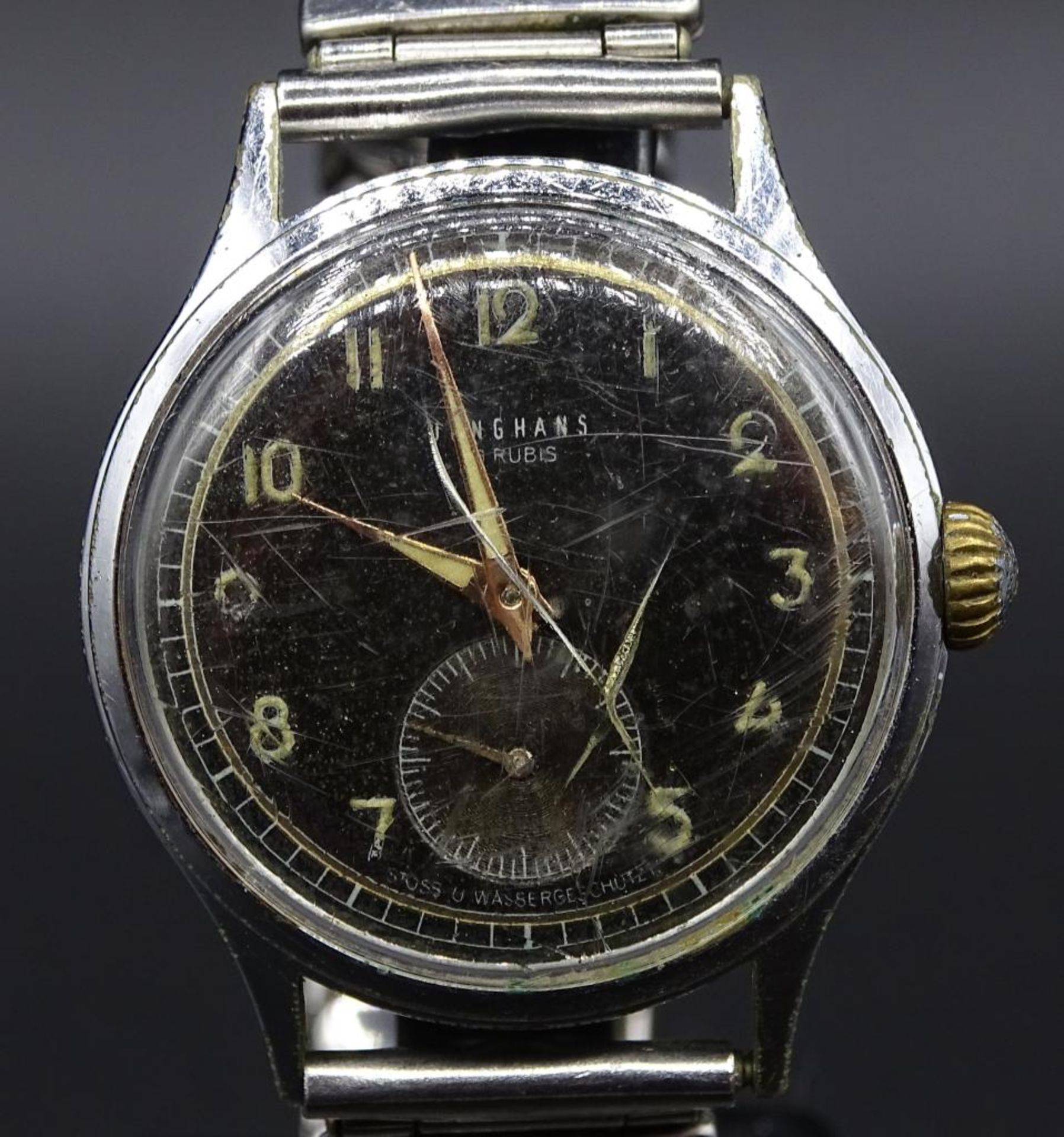 HAU "Junghans", 16 Rubis, mechanisch, Werk läuft, 1960er?,d-3,2cm,Tragespure - Bild 2 aus 3