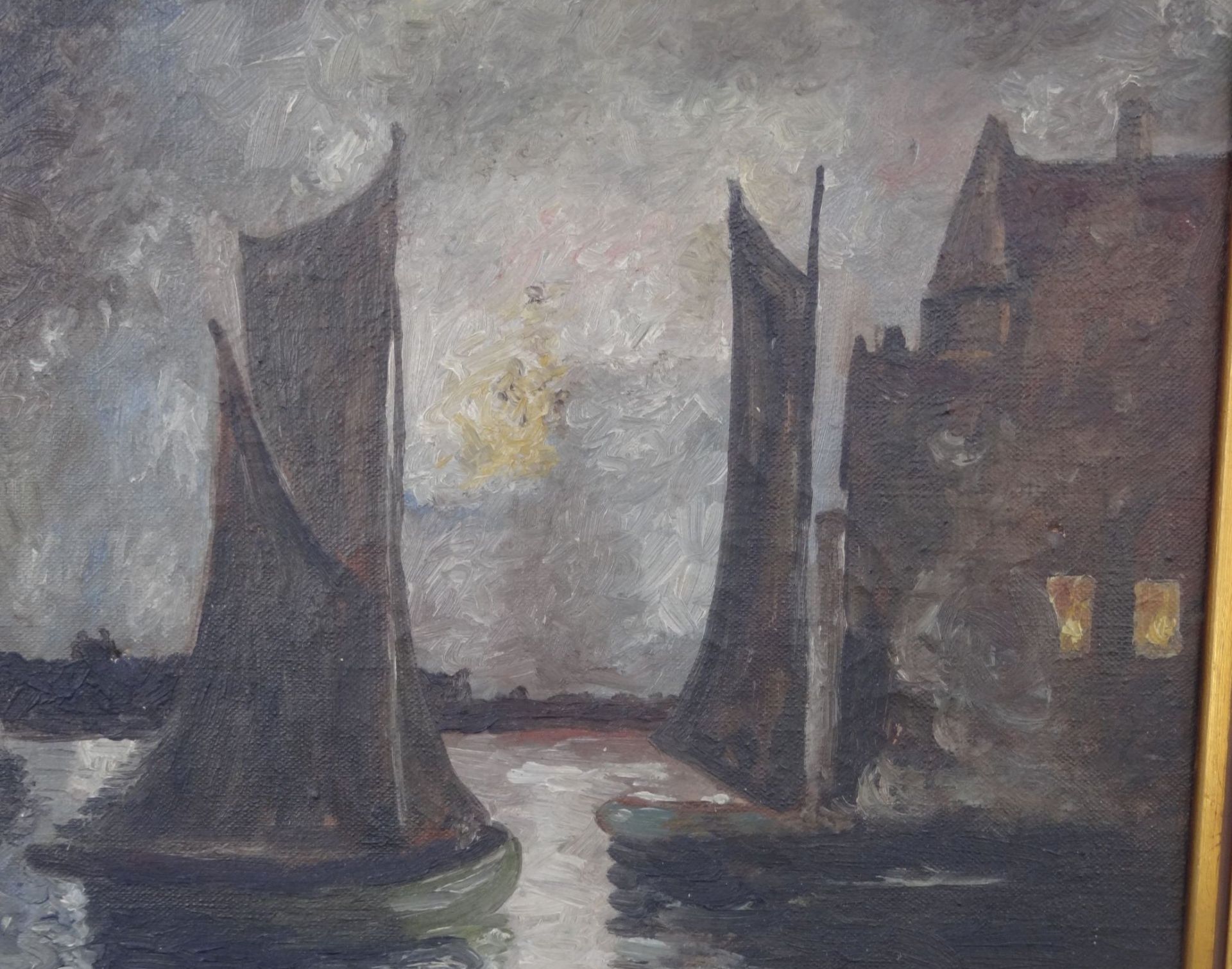 Balicu (oder ähnlich) "Segelboote bei Nacht" Öl/Leinen, um 1920, gerahmt, RG 51x44 - Bild 3 aus 6