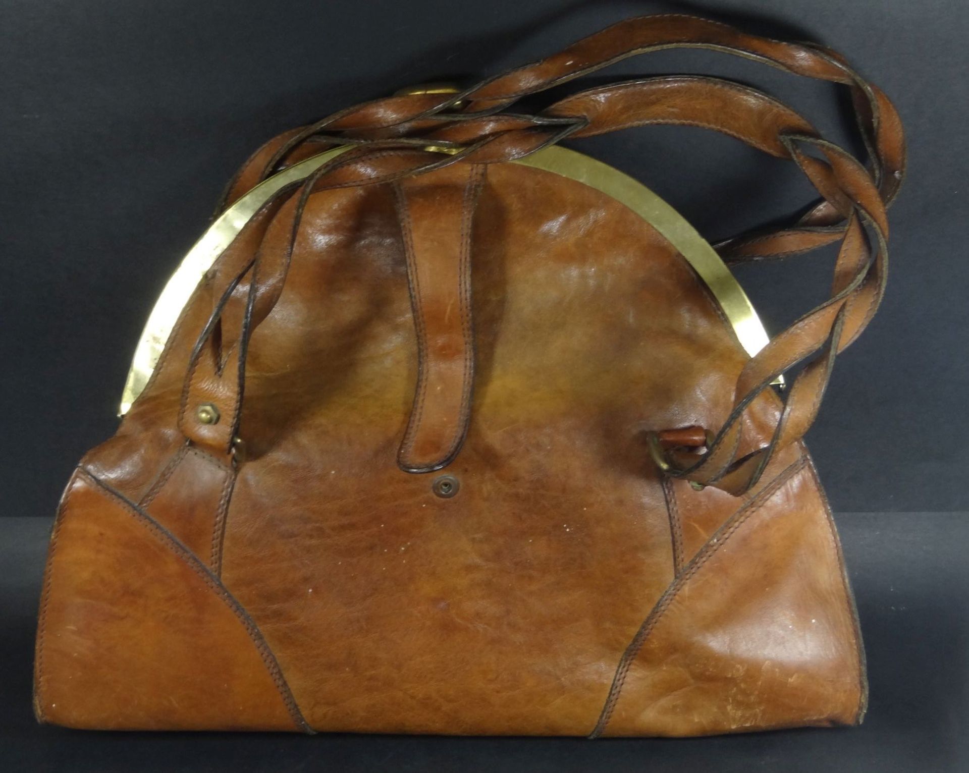 Damenhandtasche aus Leder mit Messing-Bügel, 25x43 c