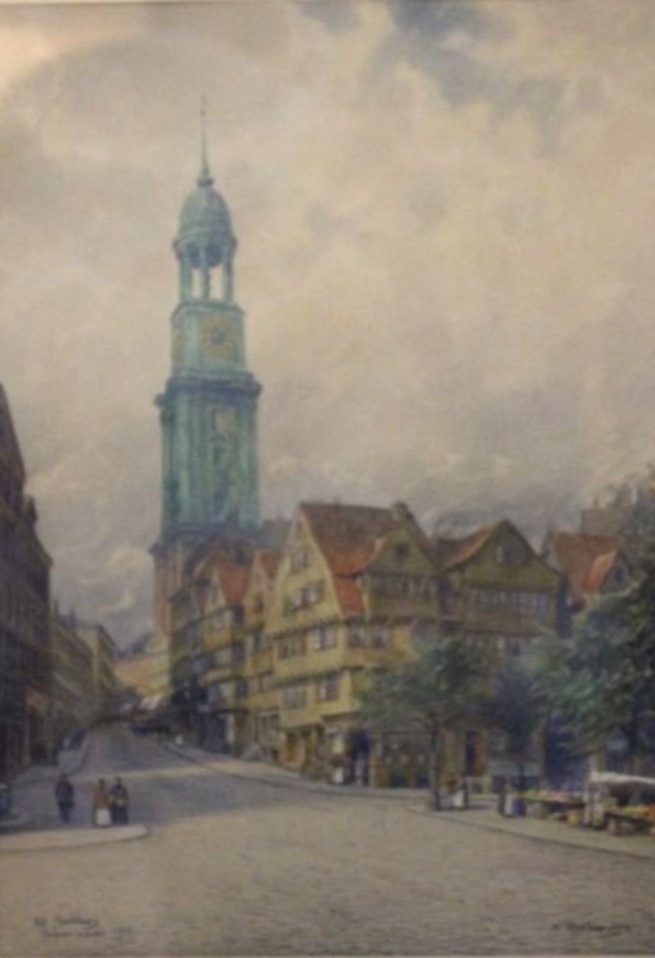 Karl RUNDSPADEN (1882-1967), Alt Hamburg Schaarmarkt 1900, Aquarell, ger./Glas, RG 53 x 41cm.