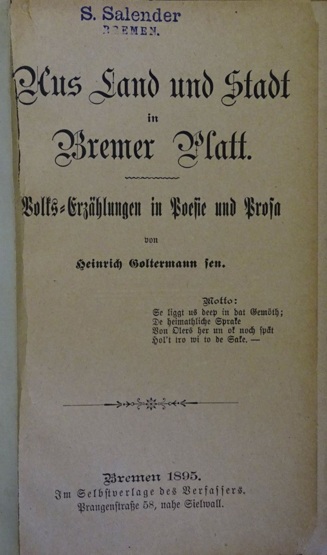 Büchlein,Aus Land und Stadt in Bremer Platt 1895, - Bild 2 aus 6