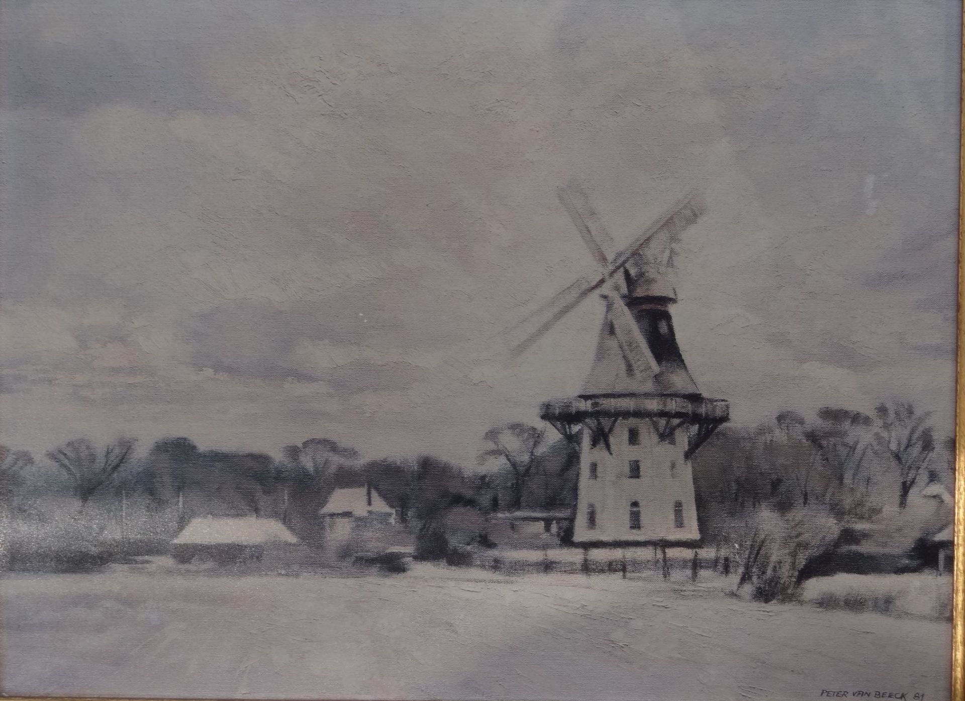 Peter VAN BEEK (1923), 1981 " Windmühle"" , Öl/Platte, gerahmt, RG 43x55