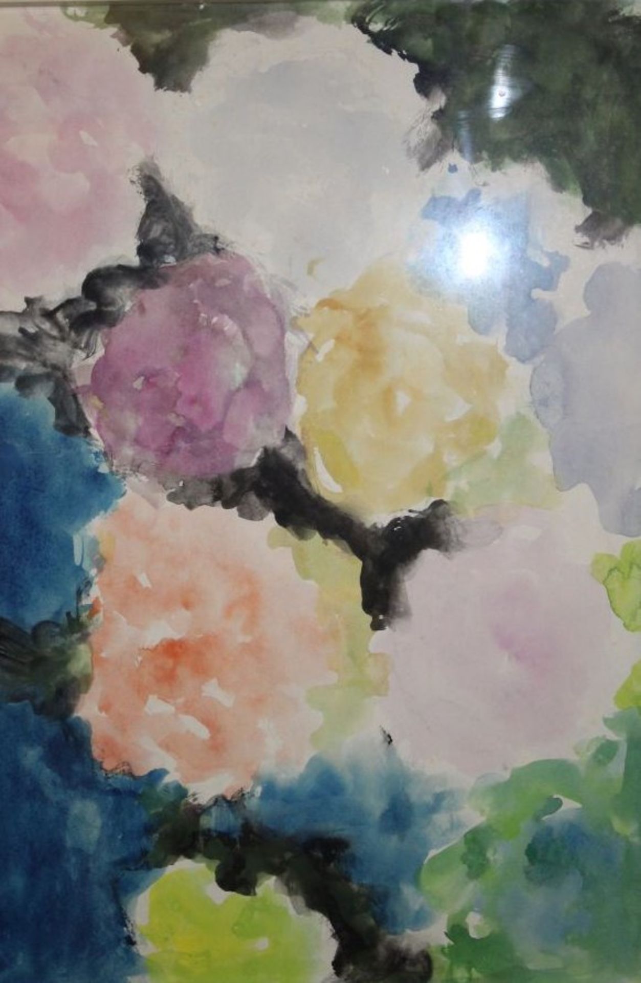 Aquarell, Blumen, verso Etikett "Otto Narewski", ger./Glas, 52 x 37cm.