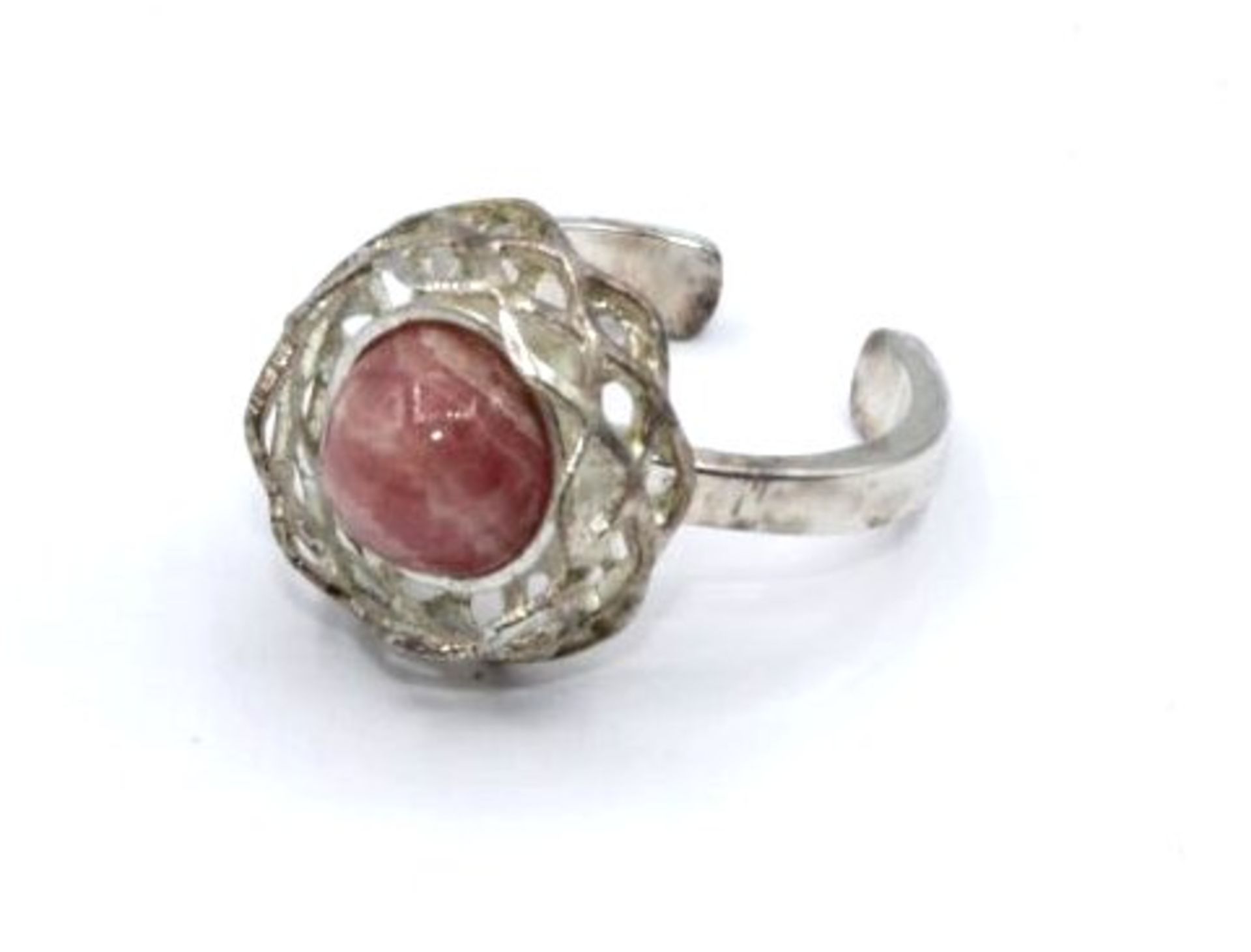 835er Silber-Ring mit Rosenquartz, 6,5gr., offene Schiene.