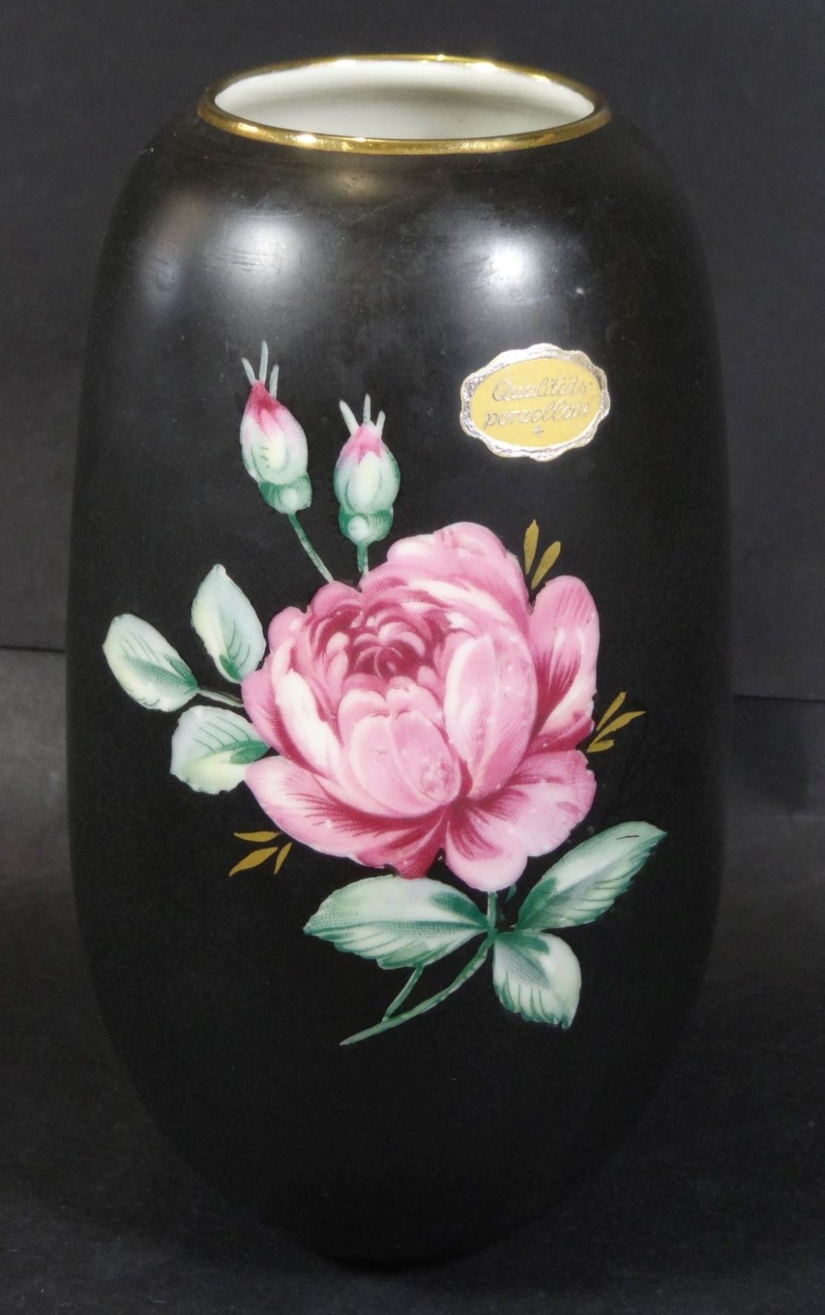 schwarze Vase mit Rosen, "PMP", H-17 cm - Bild 2 aus 4
