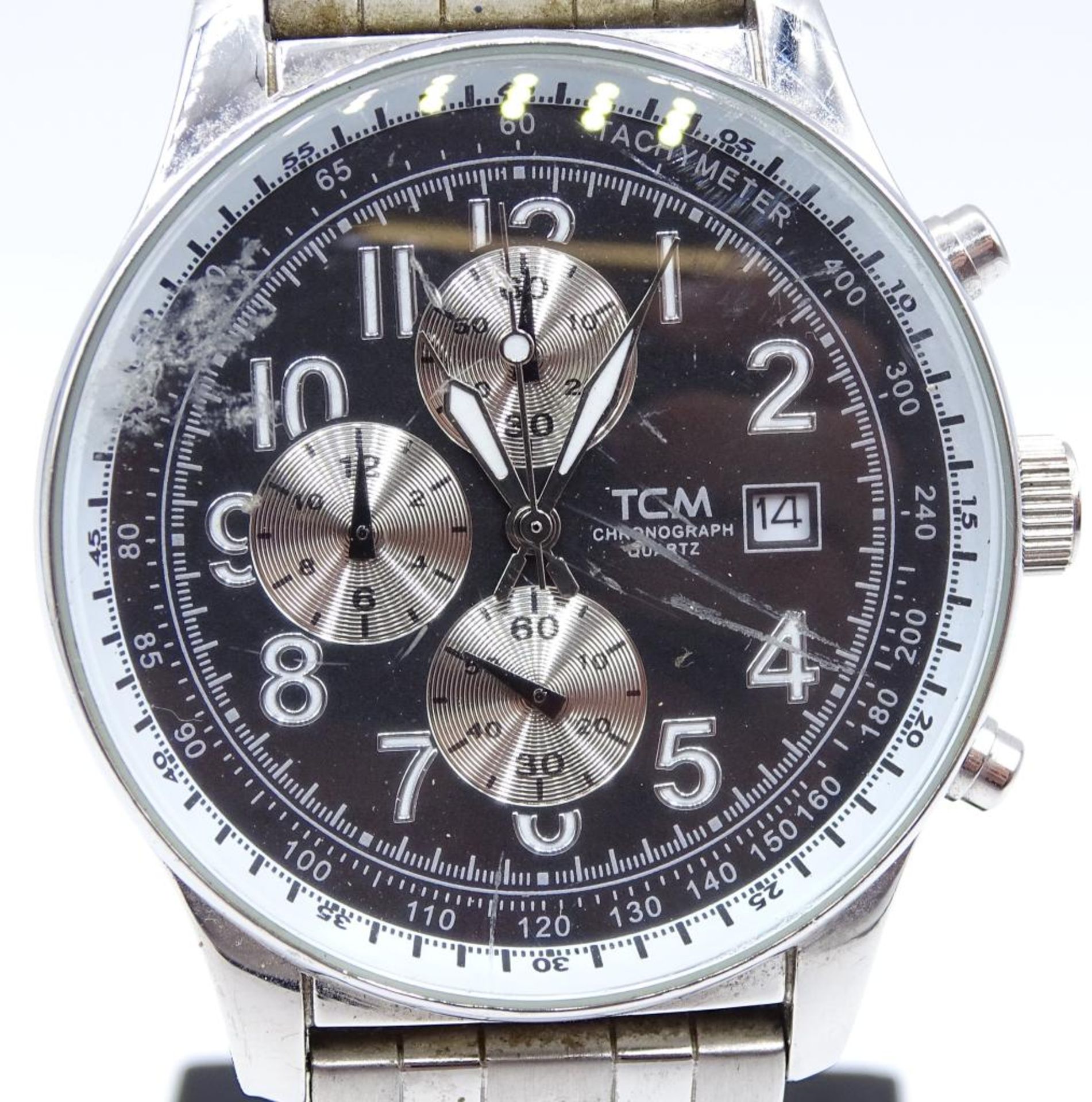 HAU "TCM",Chronograph quartz,Edelstahl,Funktion nicht überprüft,d-4,0cm,Glas zerkrat - Bild 2 aus 6