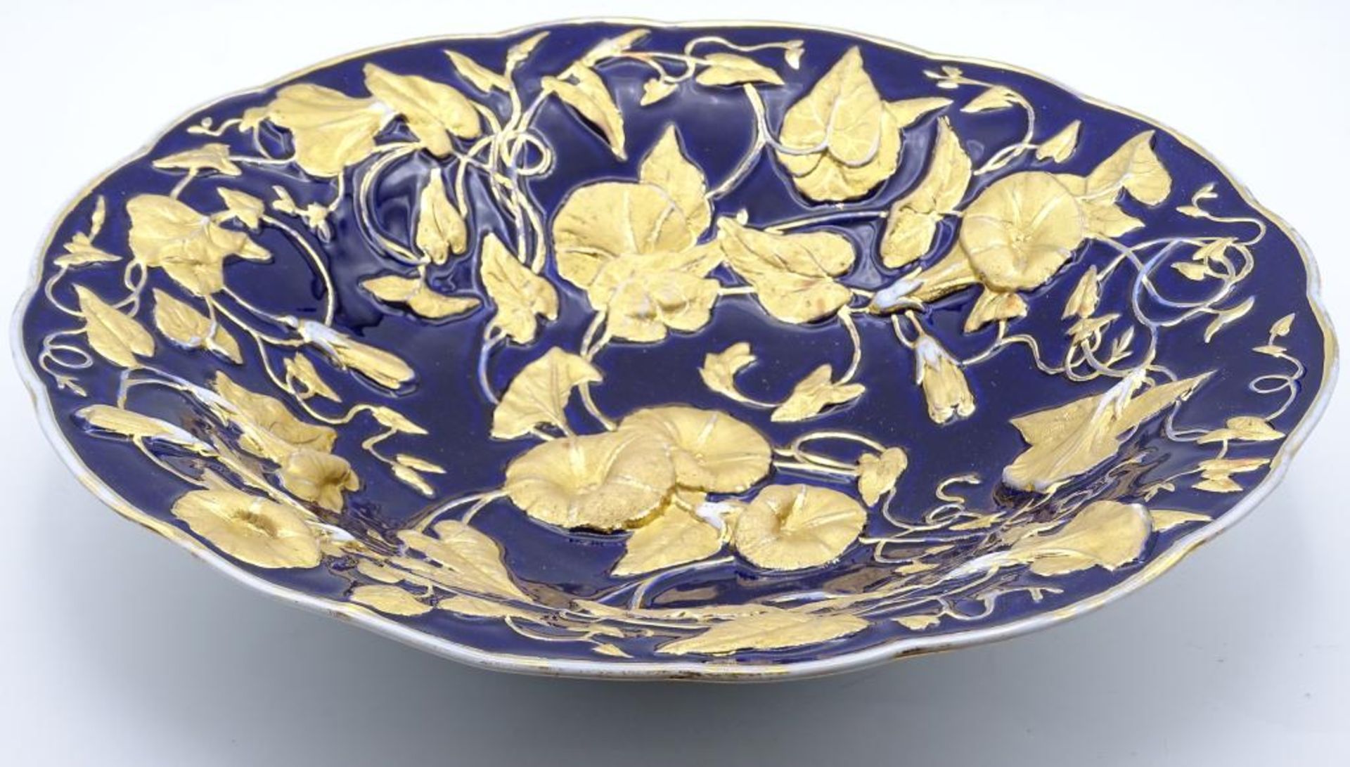 Prunkteller "Meissen", blau mit Goldstaffage,Schwertermarke im Boden,H-5,5cm,d-28,5cm,Gold tw. - Bild 6 aus 6