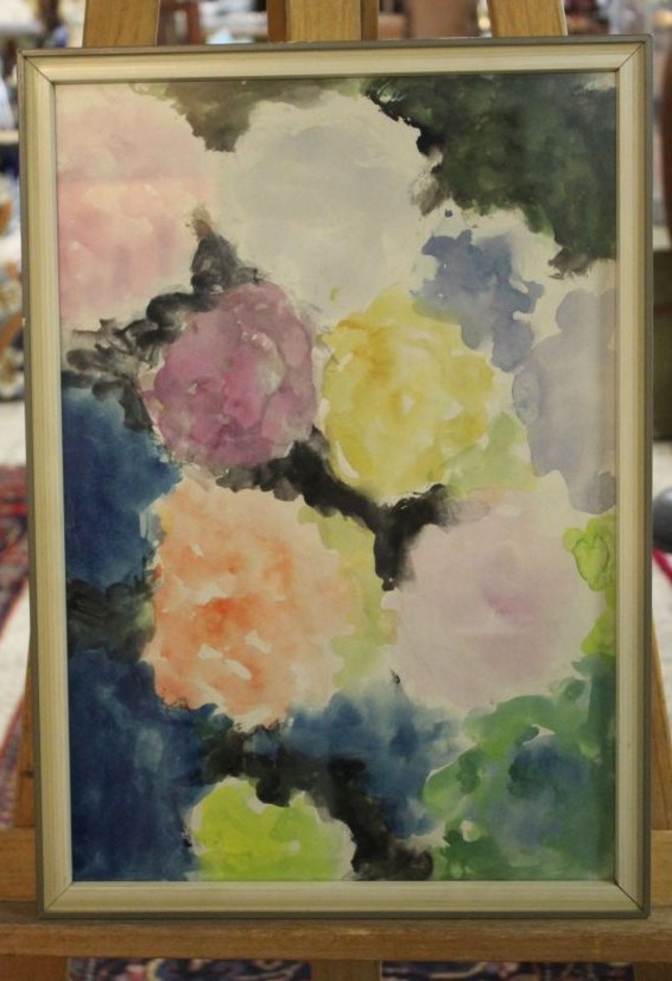 Aquarell, Blumen, verso Etikett "Otto Narewski", ger./Glas, 52 x 37cm. - Bild 2 aus 3