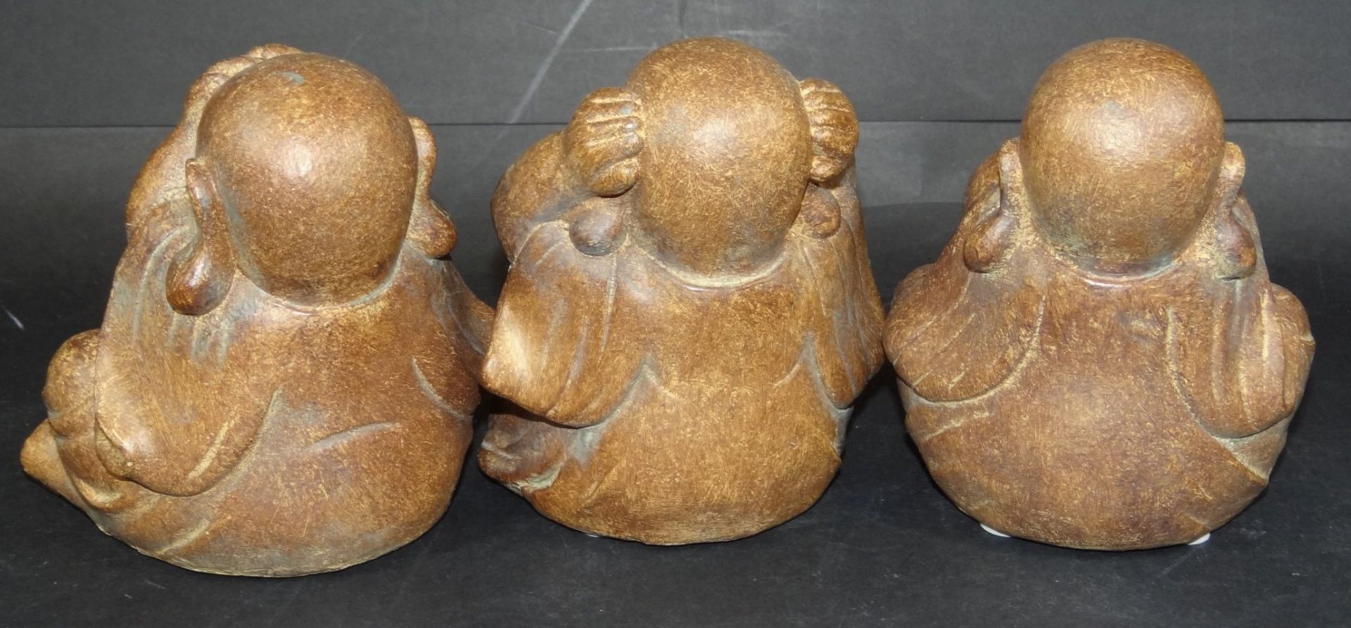 3x buddhistische Mönche, den 3 indischen Affen nachempfunden, Keramik/Kunstmasse ?, H-12 c - Bild 3 aus 5