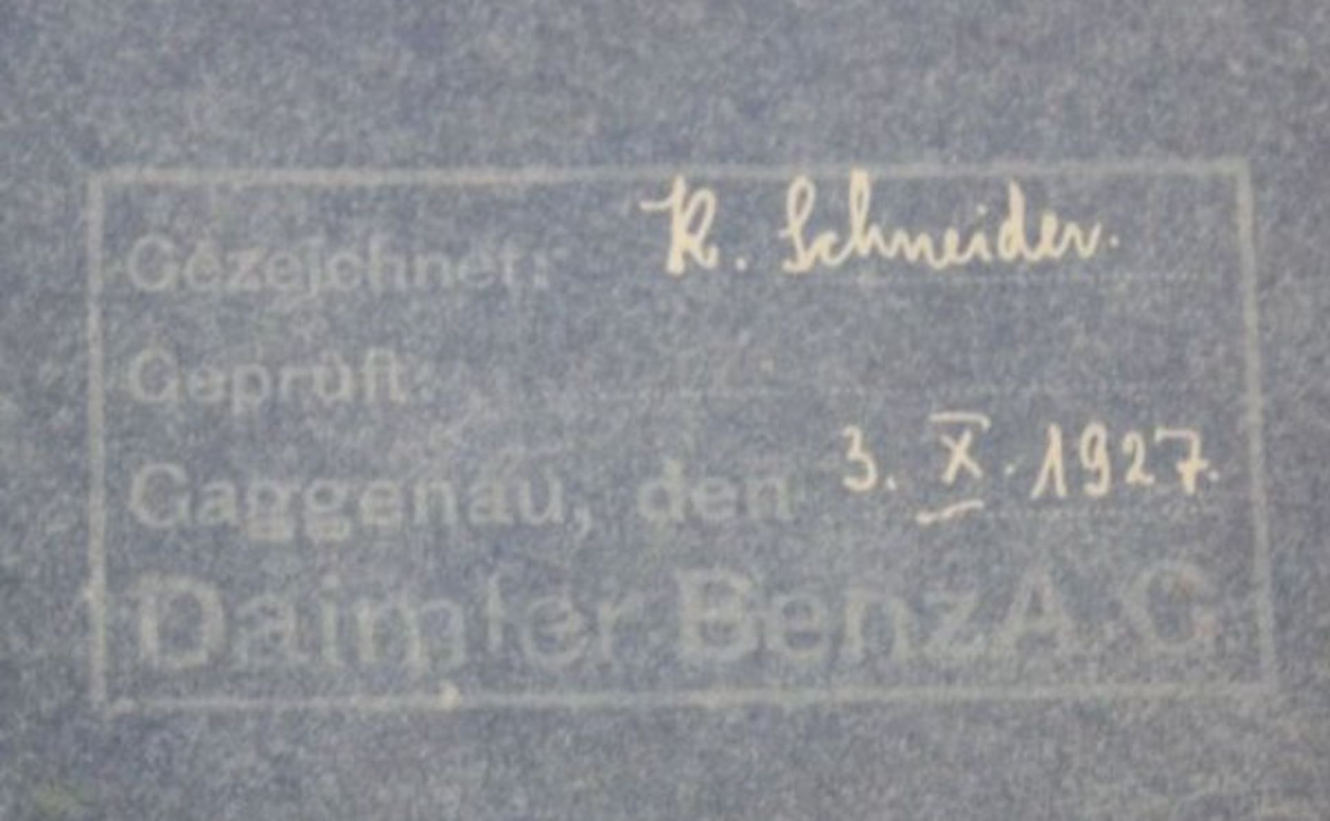 Blaupause, Daimler Benz AG, 1927, Anordnung der Versteifung im Kegelradgehäuse. - Bild 4 aus 4