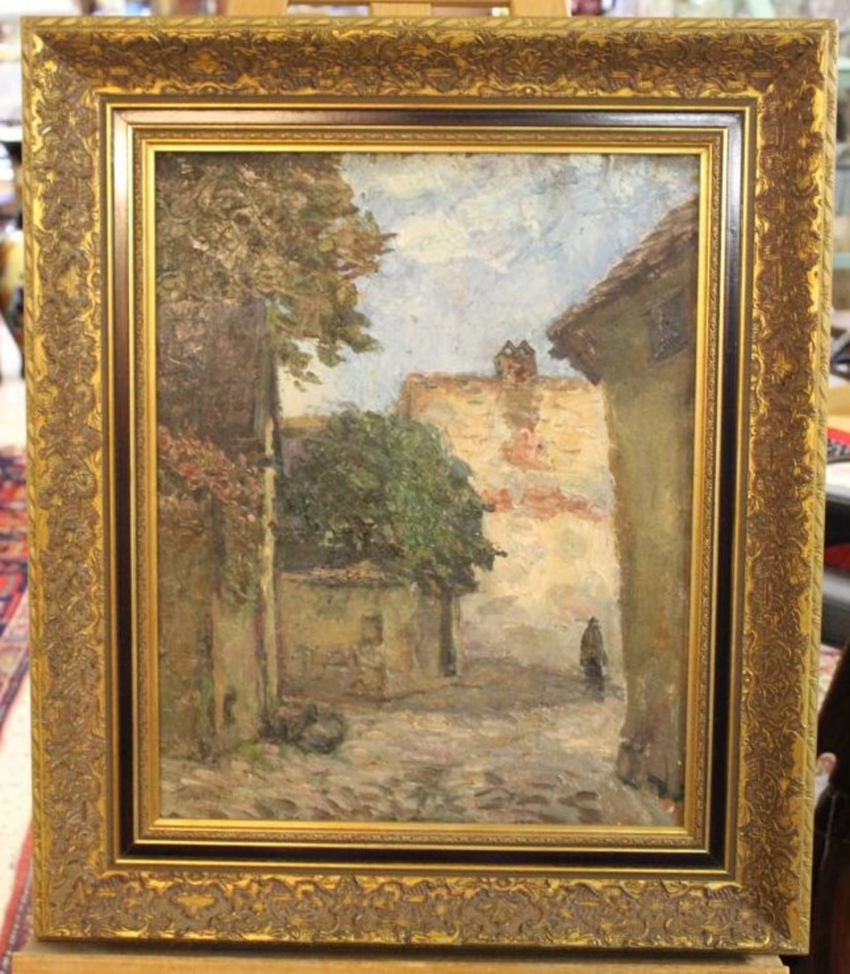 Sándor TURMAYER (1879-1953), Dorfstrasse mit Person, Öl/Holz, gut gerahmt, RG 68 x 58cm, leicht - Image 3 of 4