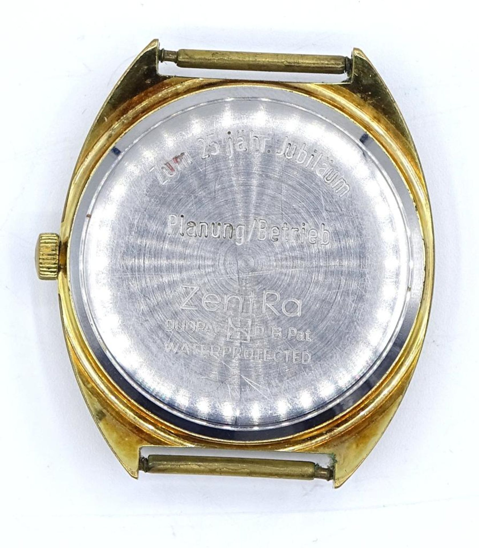 Armbanduhr ohne Band "Zentra",automatik,Werk läuft,vergoldet,Gehäuse 40x34 - Bild 2 aus 2