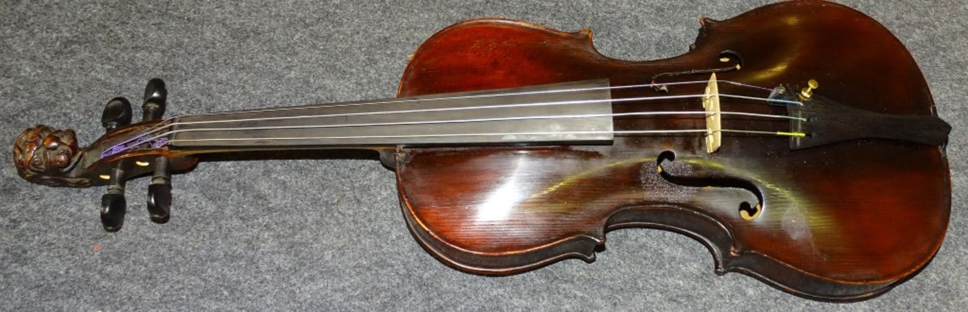 Geige- Hornsteiner Mittenwald 1882,Etikett in Geigen Korpus,sog.Löwenkopf Geige,anbei 2 Bögen,1x - Bild 5 aus 10