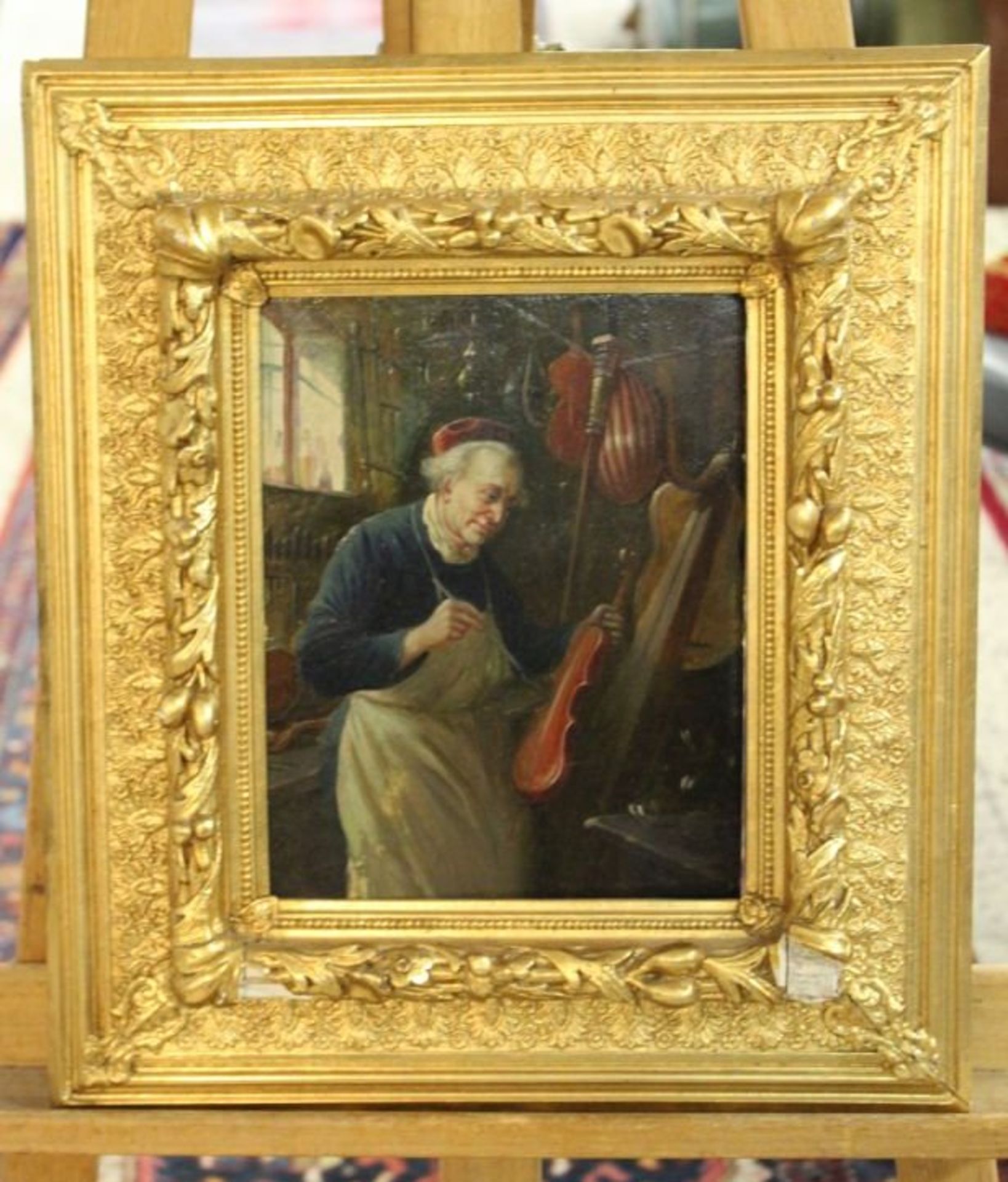 Konstantin STOITZNER (1863-1934), Geigenbauer, Öl/Holz, gerahmt, Rahmen beschädigt, RG 44 x 39 - Bild 2 aus 3